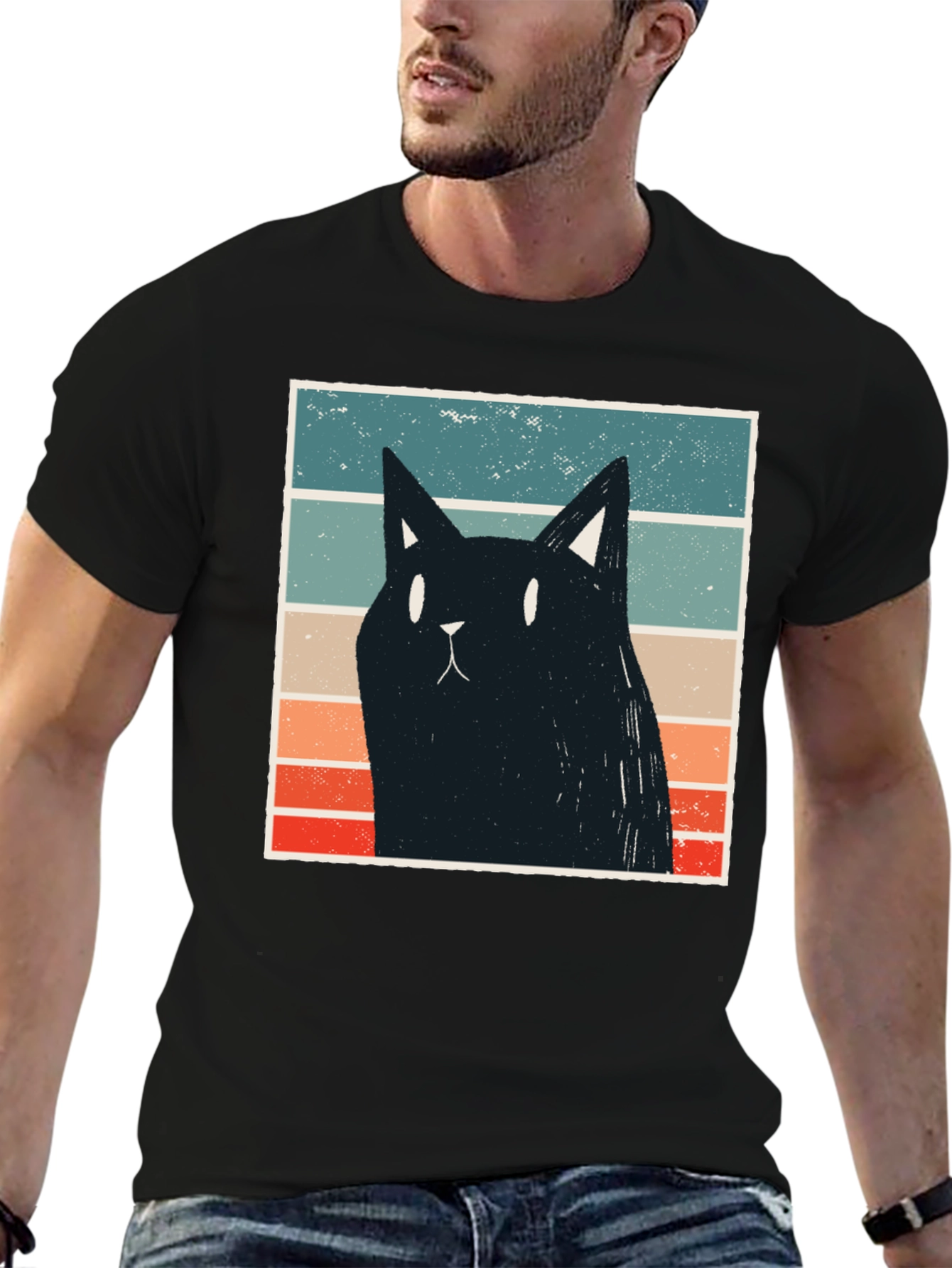 Retro Cat Graphic T-Shirt - Black