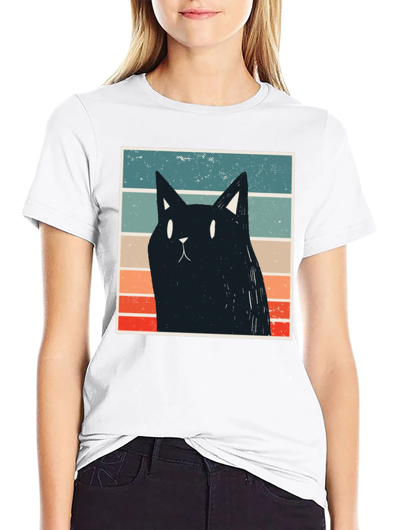 Retro Cat Graphic T-Shirt - Black