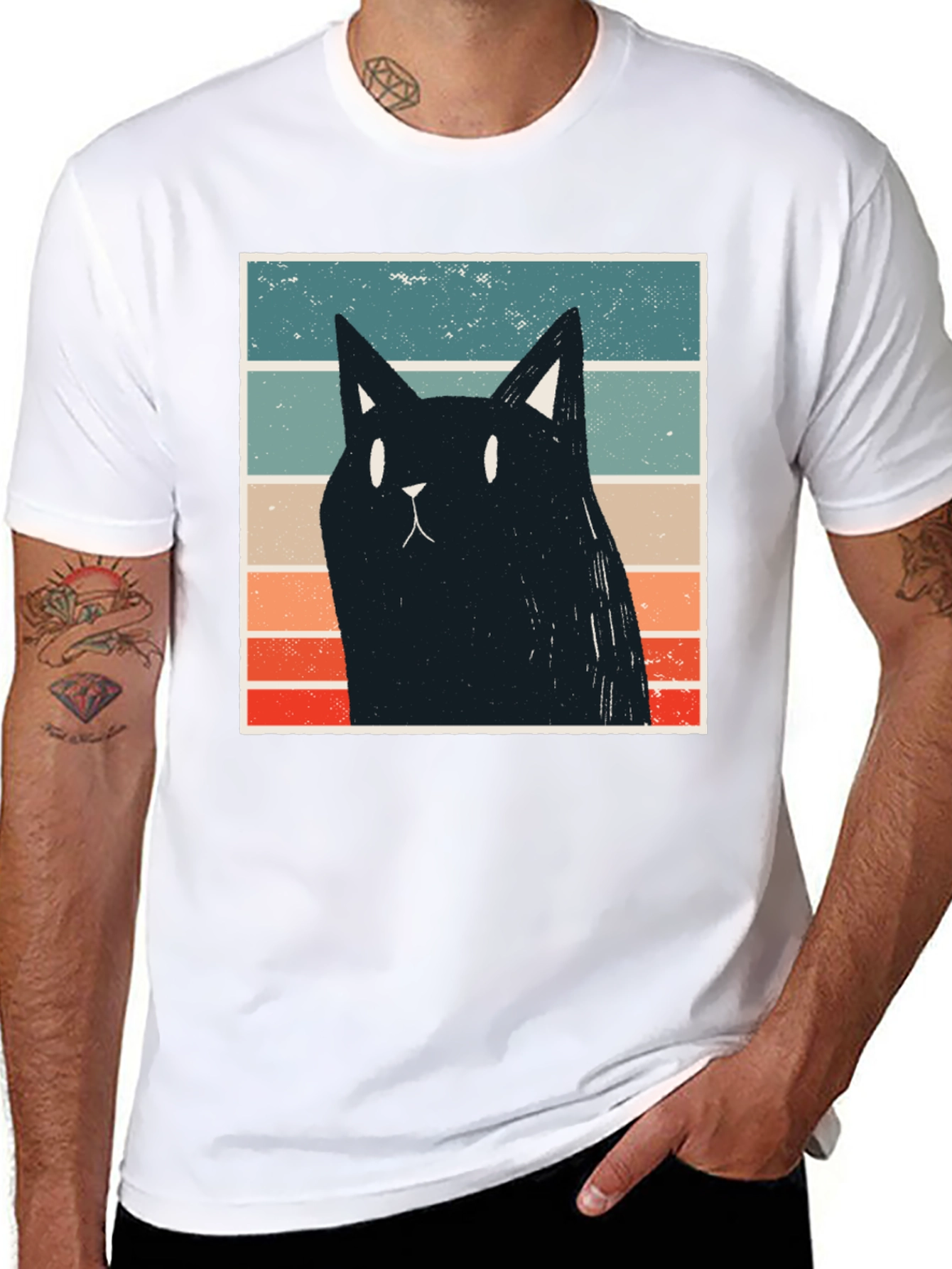 Retro Cat Graphic T-Shirt - Black
