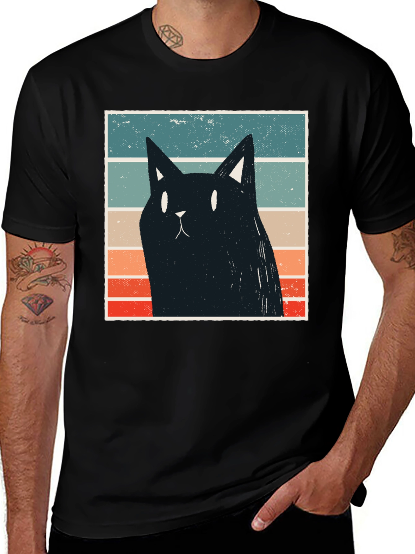 Retro Cat Graphic T-Shirt - Black