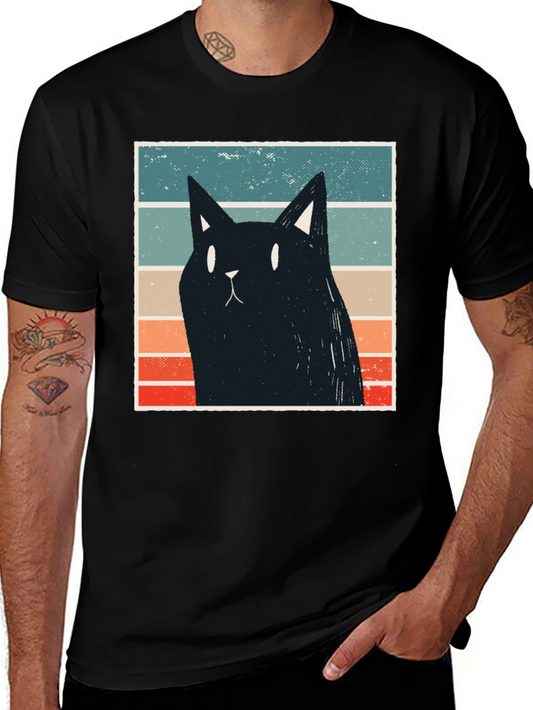 Retro Cat Graphic T-Shirt - Black