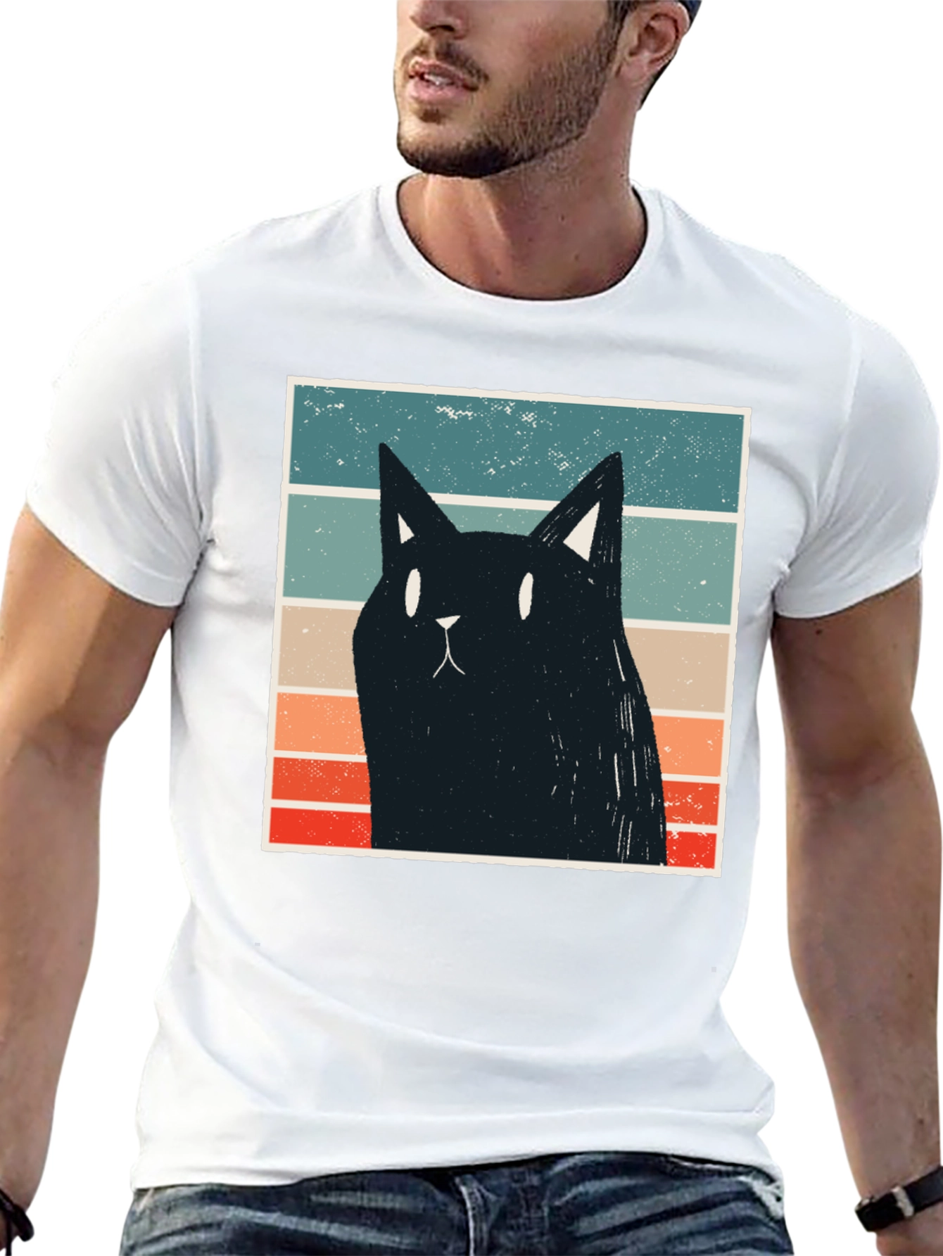 Retro Cat Graphic T-Shirt - Black
