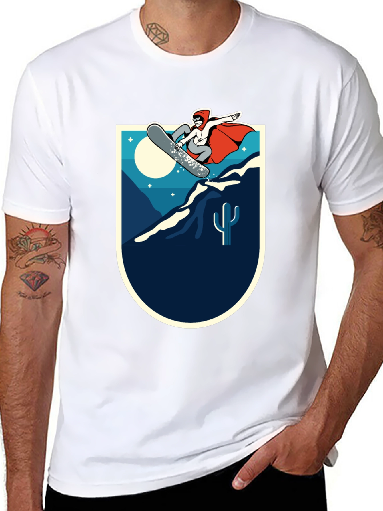 Snowboarder Desert Scene Graphic Tee - Black Cotton Blend