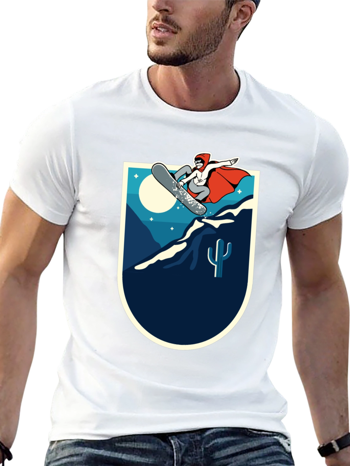 Snowboarder Desert Scene Graphic Tee - Black Cotton Blend