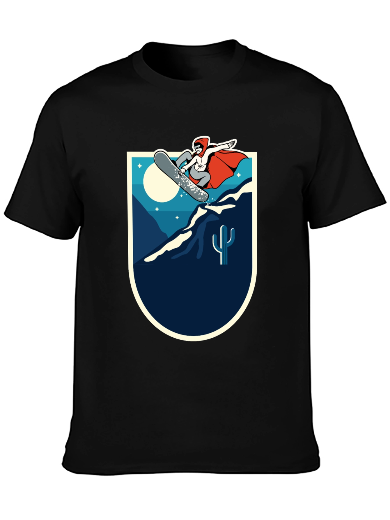 Snowboarder Desert Scene Graphic Tee - Black Cotton Blend
