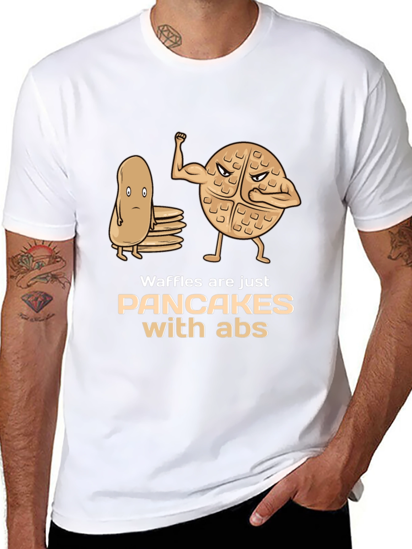 Waffles With Abs Graphic Tee - Funny Food Shirt