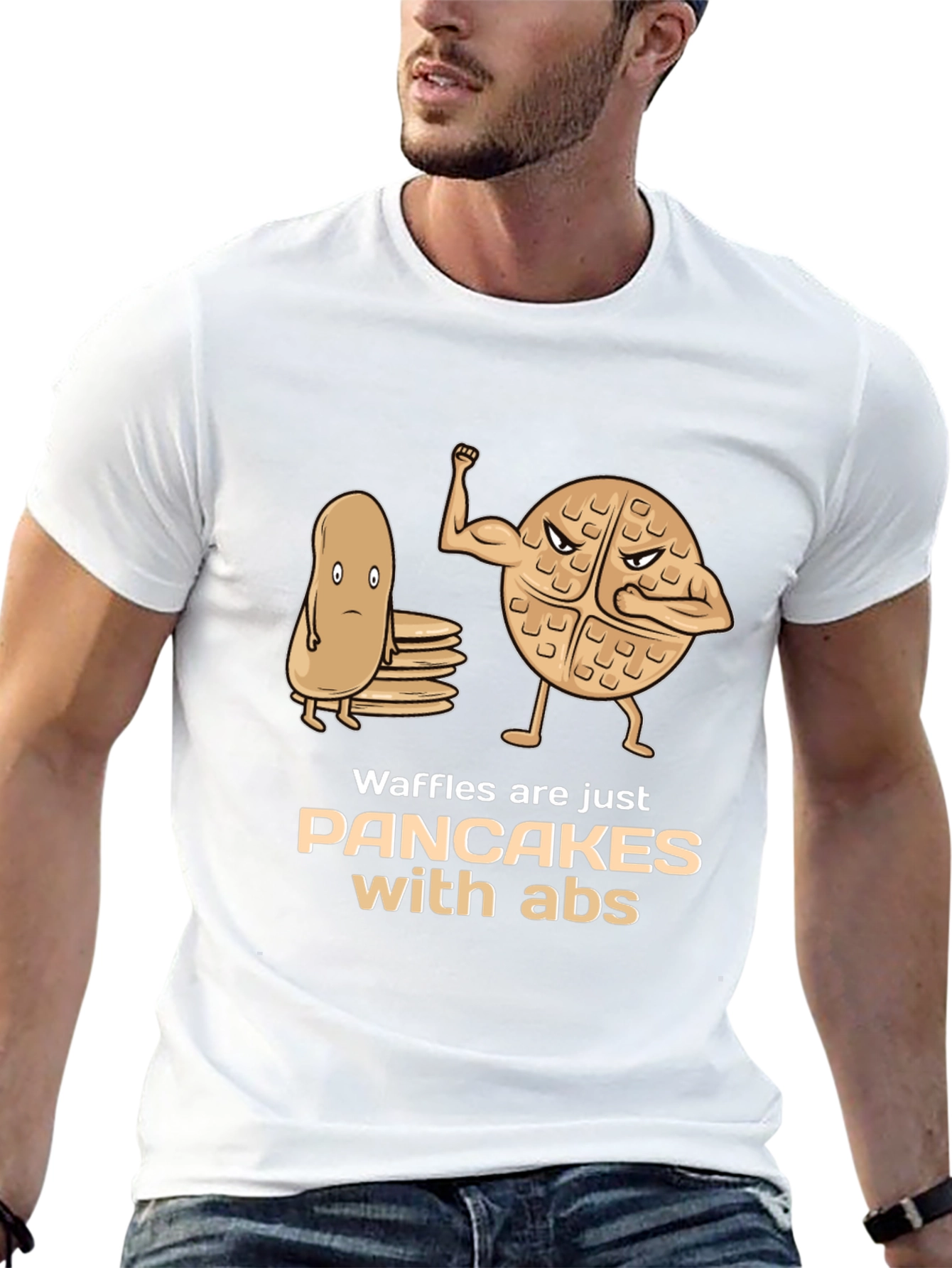 Waffles With Abs Graphic Tee - Funny Food Shirt