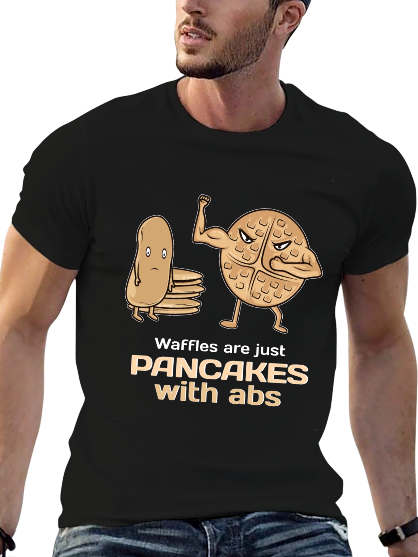 Waffles With Abs Graphic Tee - Funny Food Shirt