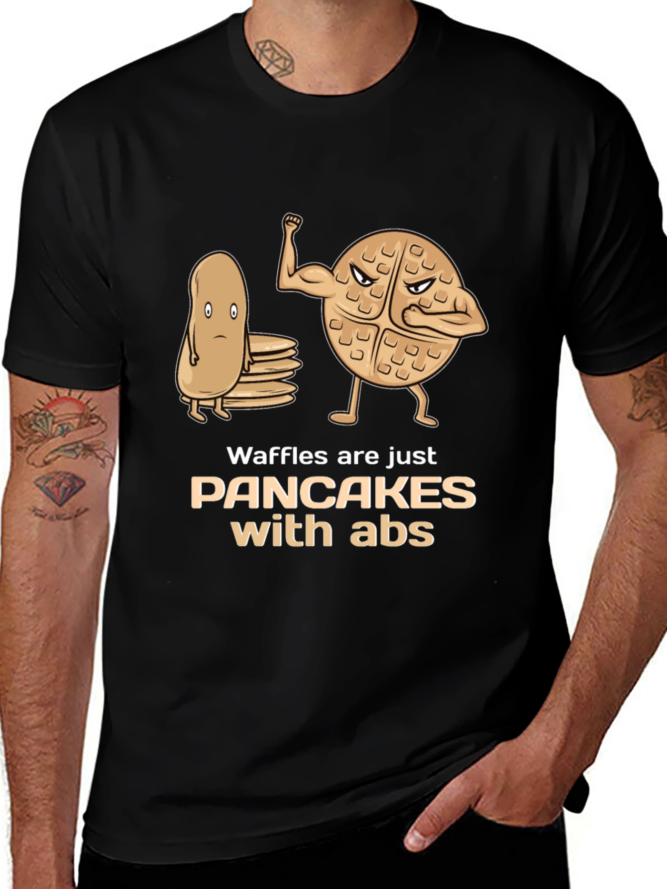 Waffles With Abs Graphic Tee - Funny Food Shirt