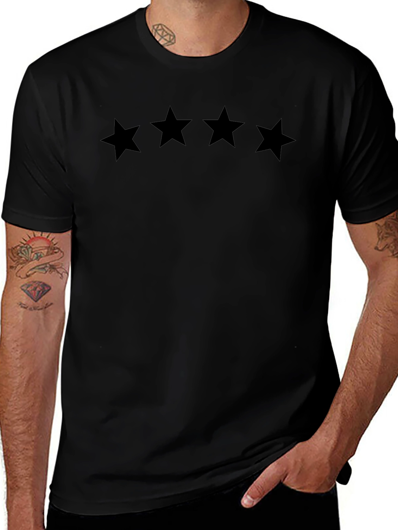 4 Star Graphic Tee - Mens Black Casual T-Shirt