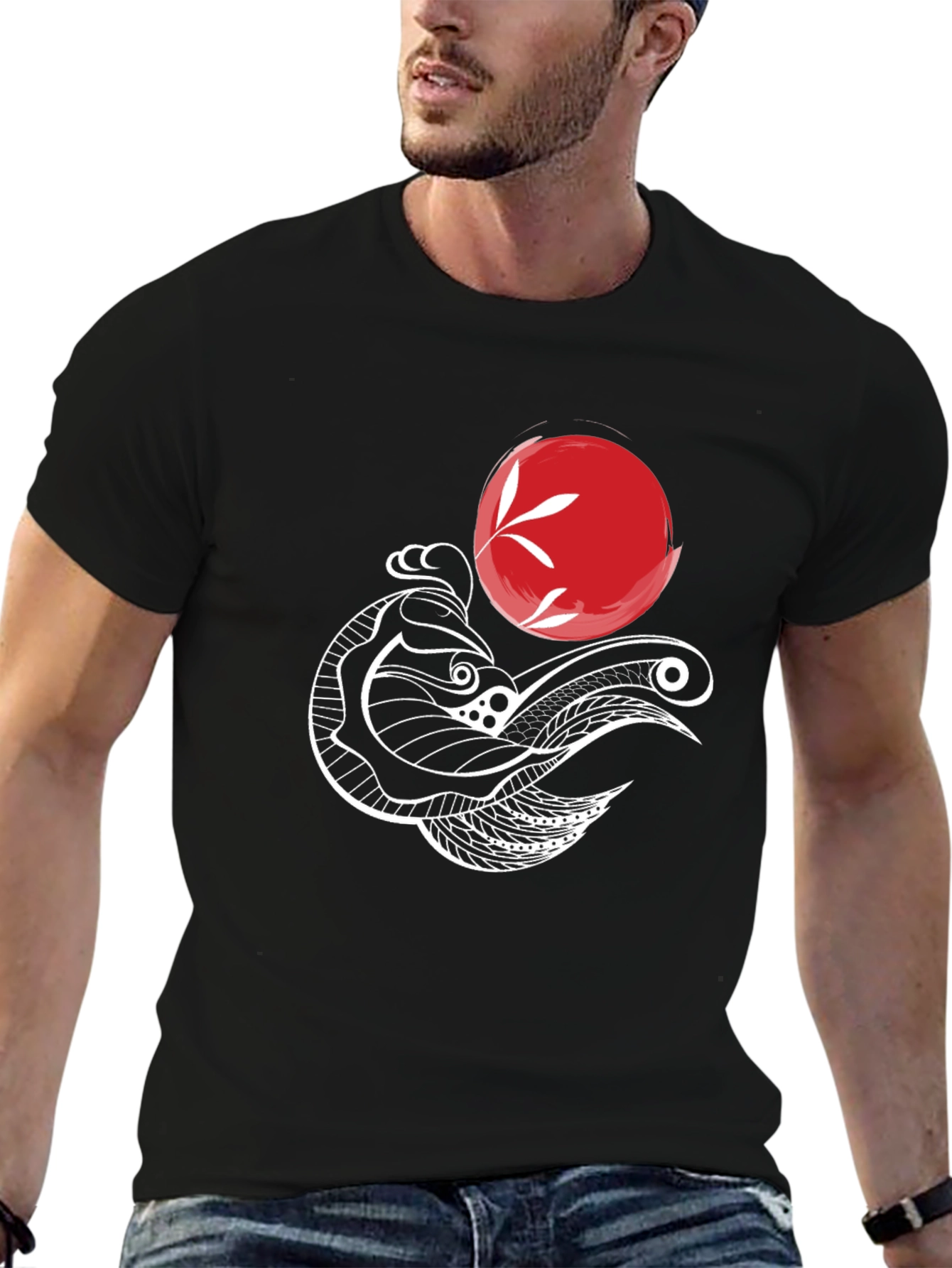 Koi Fish Graphic Tee - Artistic Black T-Shirt