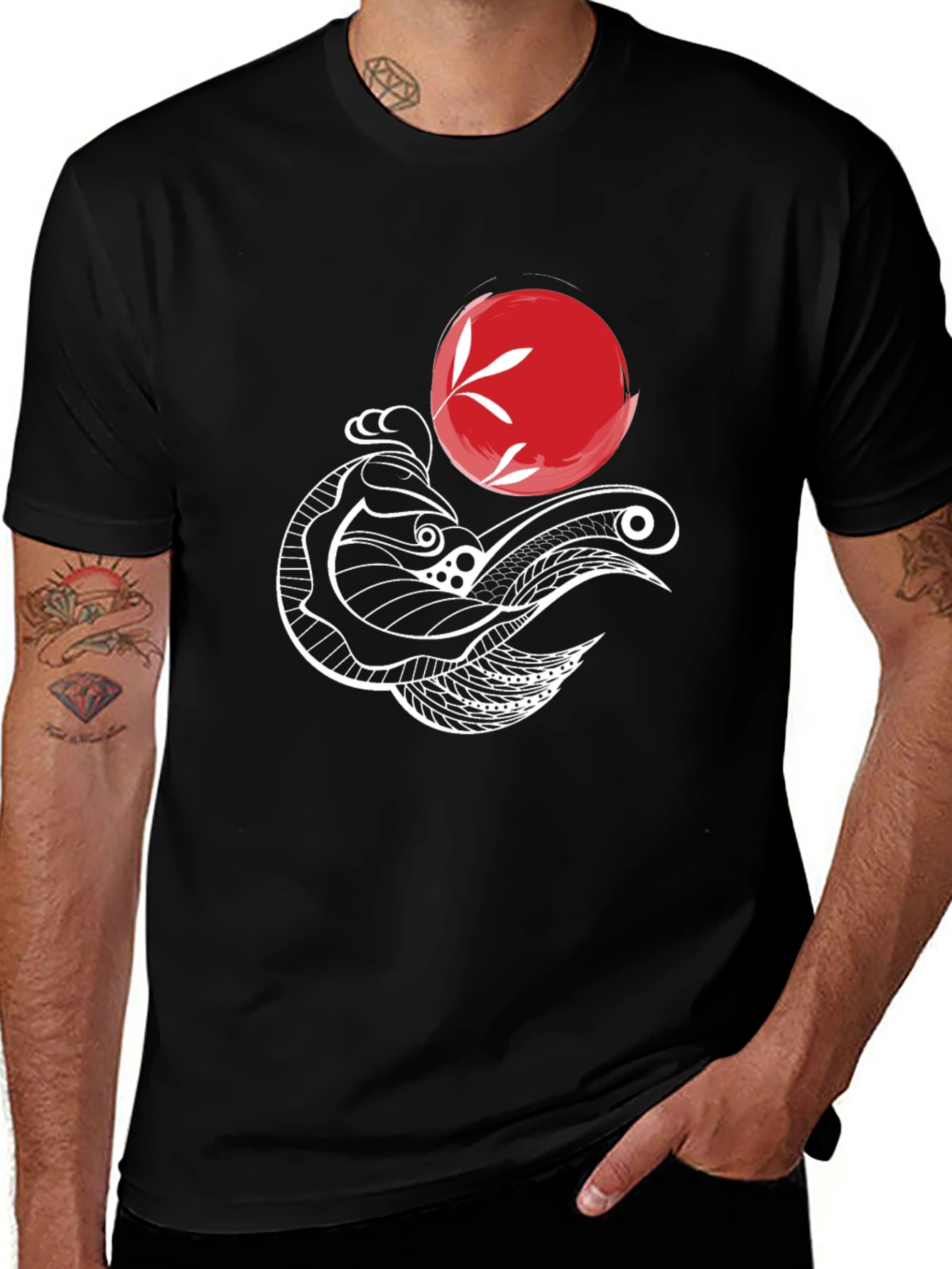 Koi Fish Graphic Tee - Artistic Black T-Shirt