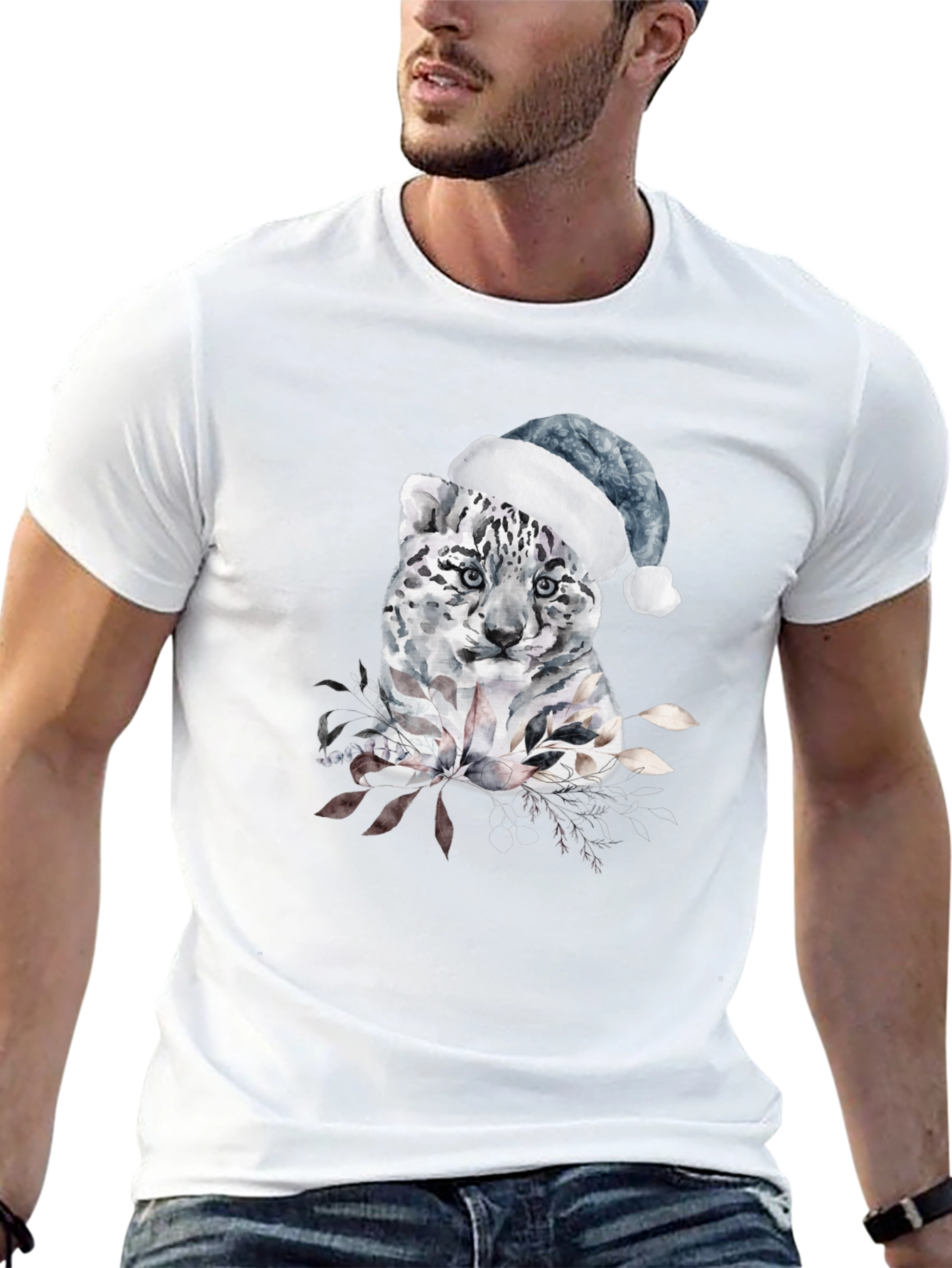 Festive Snow Leopard Tee - Winter Holiday Apparel