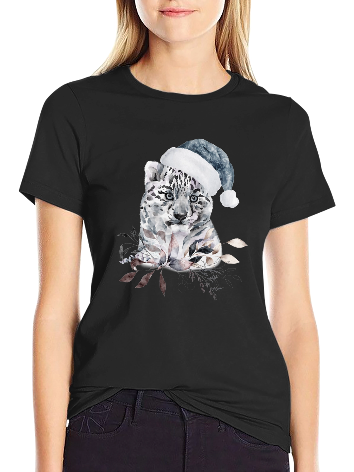 Festive Snow Leopard Tee - Winter Holiday Apparel