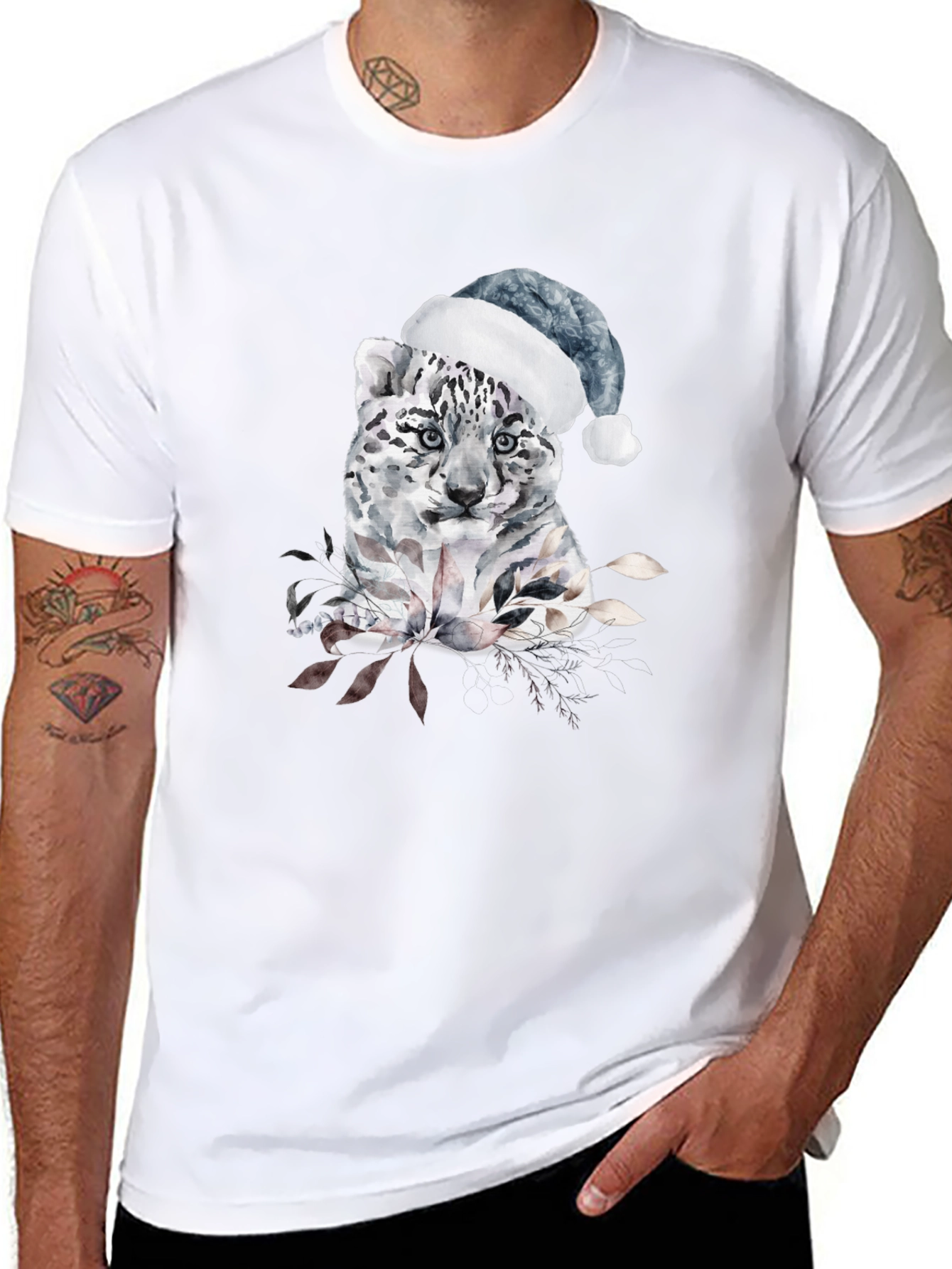 Festive Snow Leopard Tee - Winter Holiday Apparel