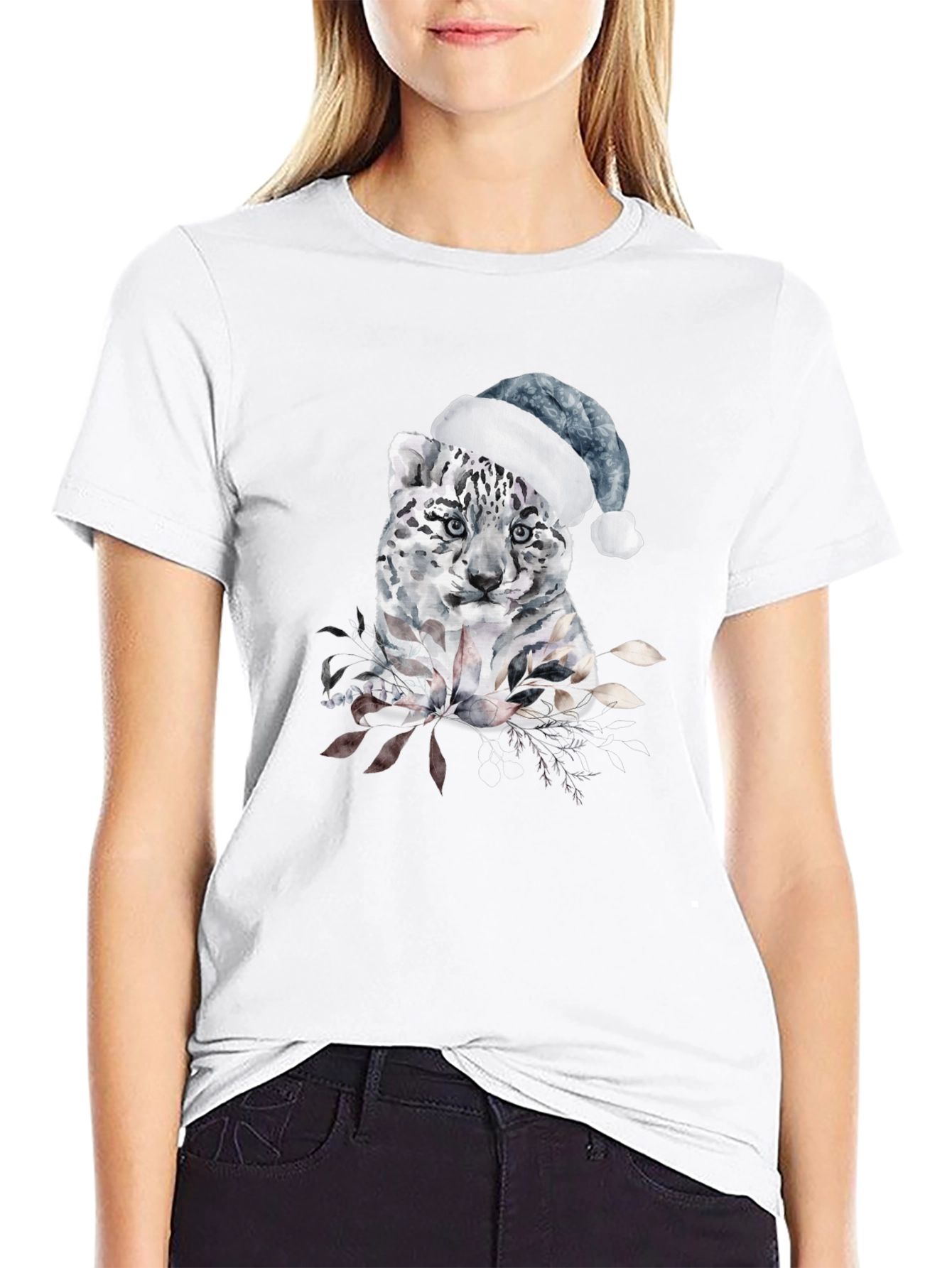 Festive Snow Leopard Tee - Winter Holiday Apparel