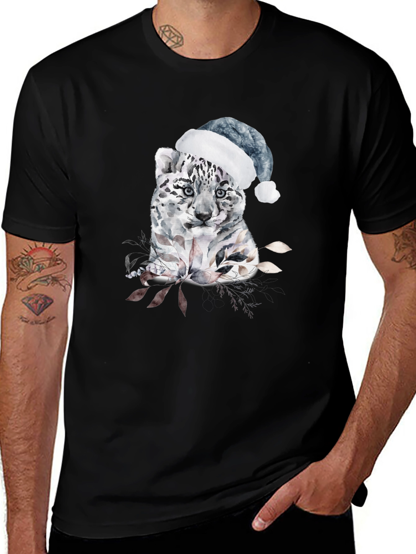 Festive Snow Leopard Tee - Winter Holiday Apparel