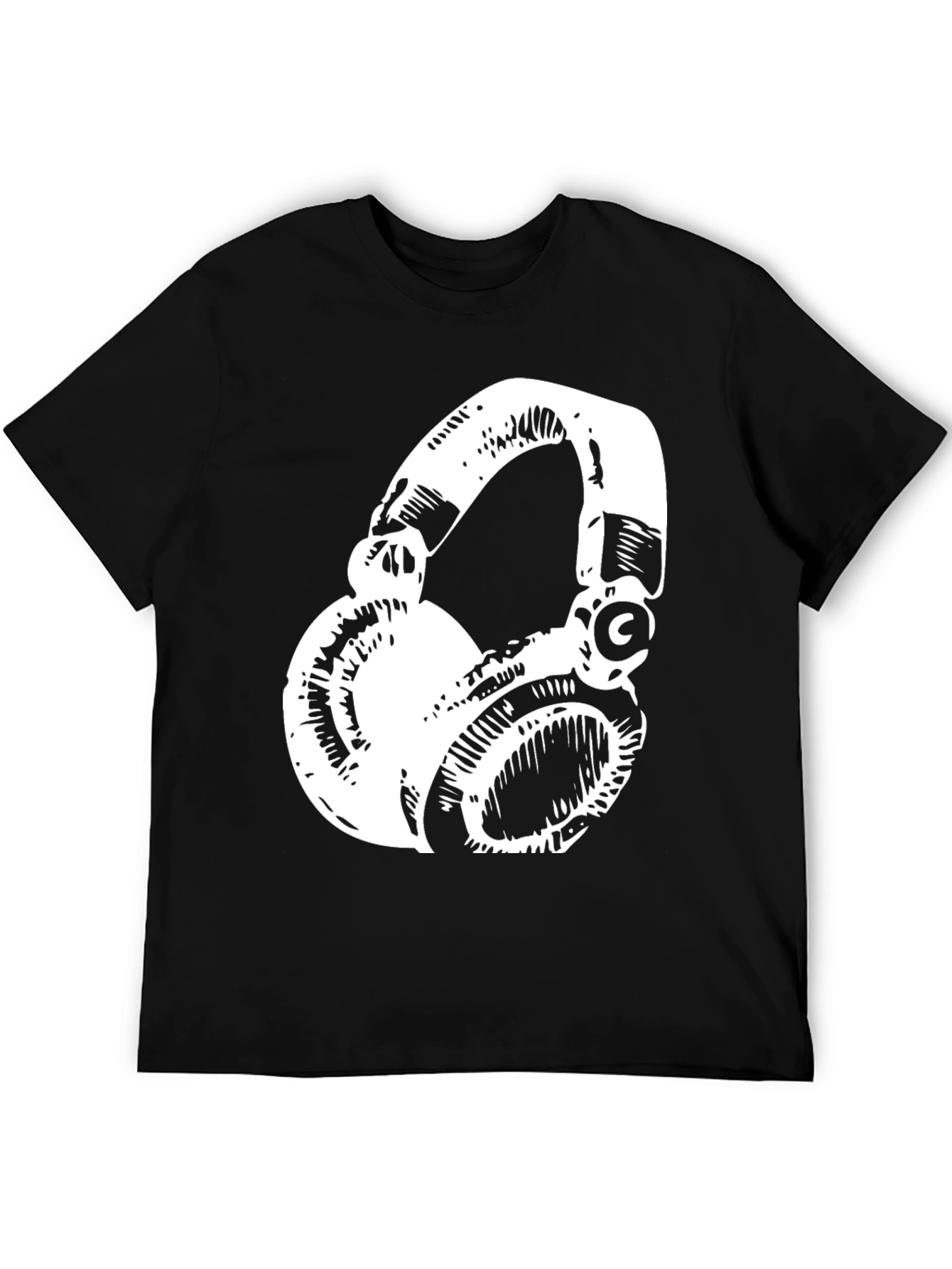 Stylish Black T-Shirt with White Headphones Graphic