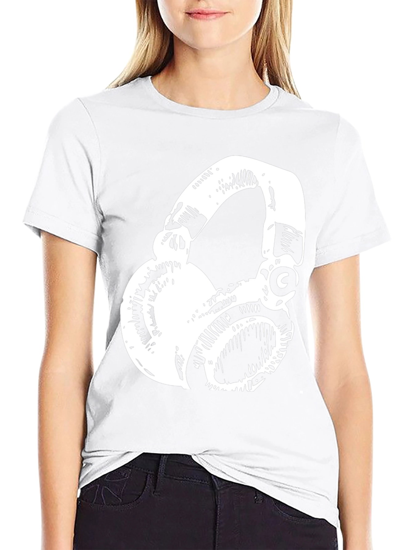 Stylish Black T-Shirt with White Headphones Graphic