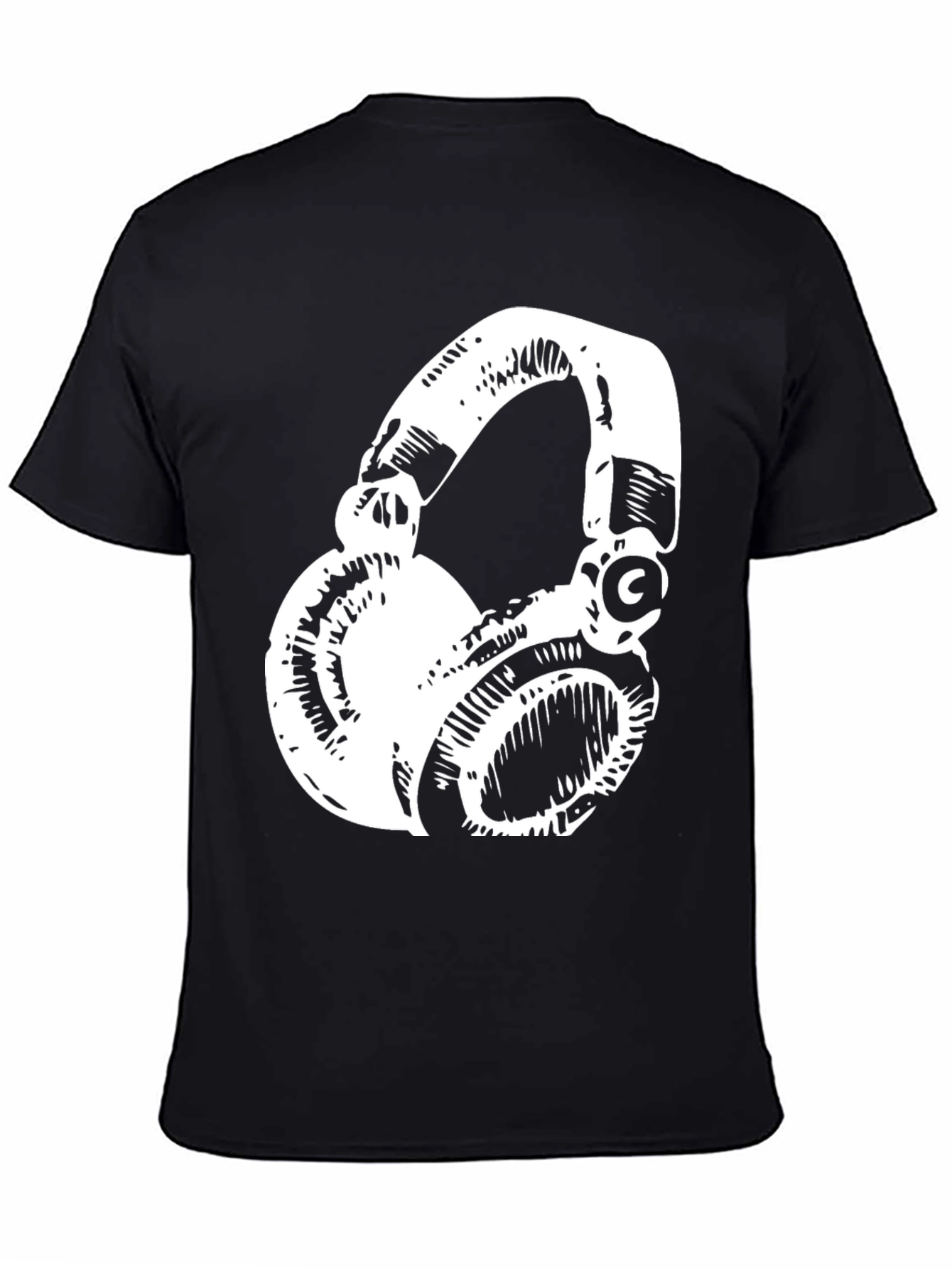 Stylish Black T-Shirt with White Headphones Graphic