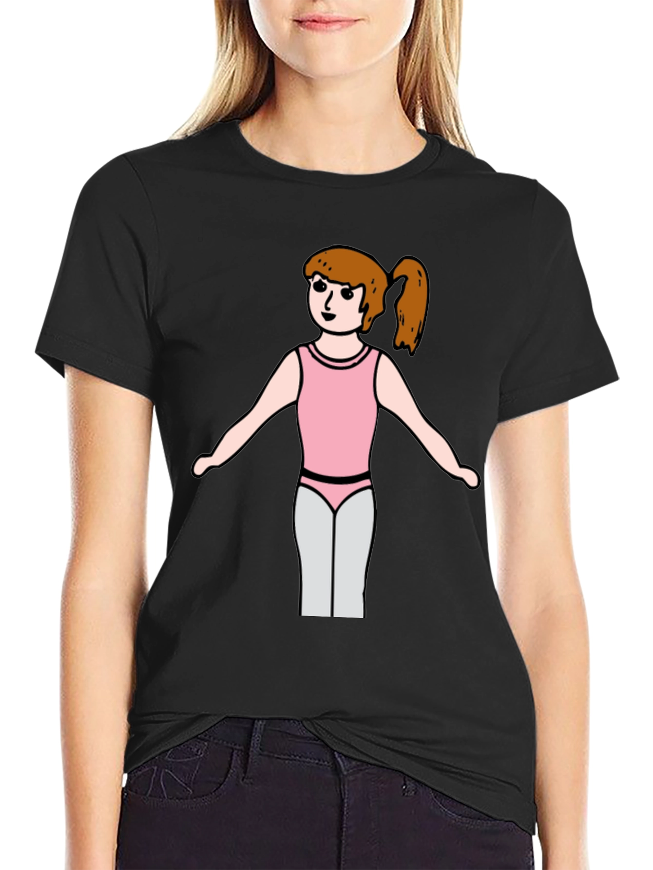 Girl Gymnast T-Shirt - Black Cotton Tee