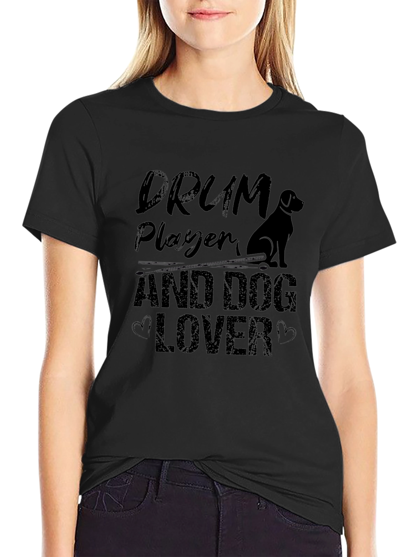 Drum Player & Dog Lover Black Graphic Tee