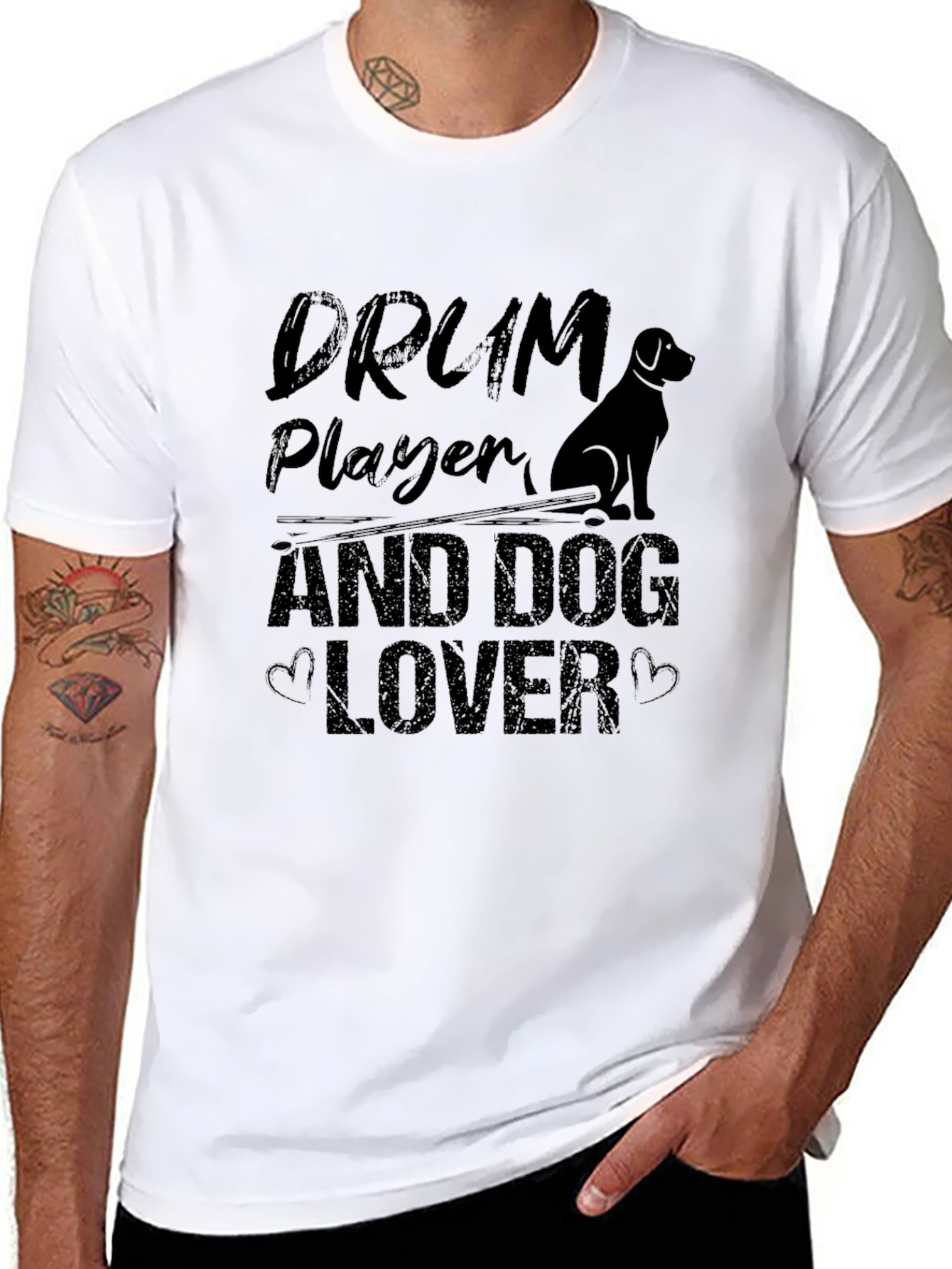 Drum Player & Dog Lover Black Graphic Tee