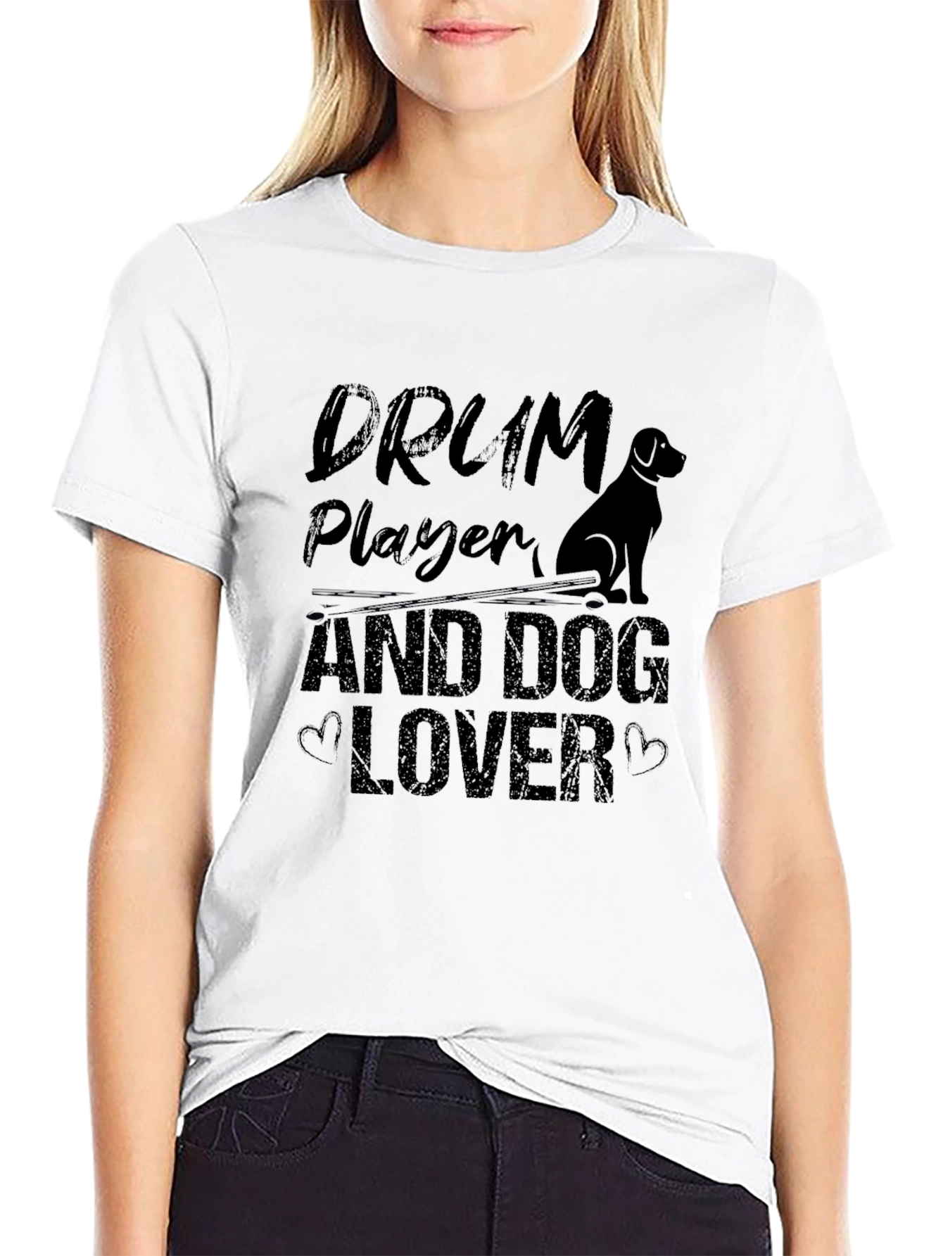 Drum Player & Dog Lover Black Graphic Tee