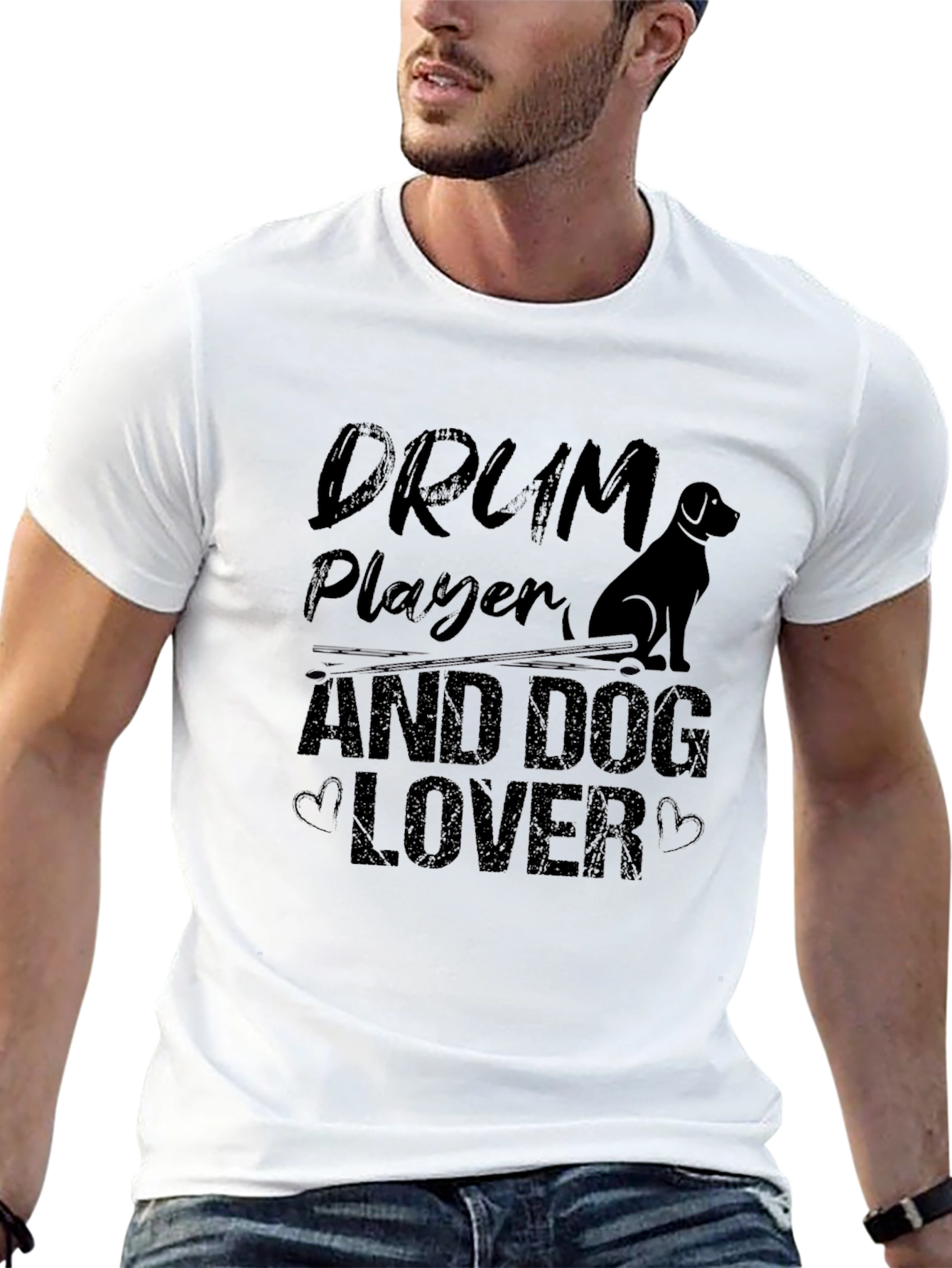 Drum Player & Dog Lover Black Graphic Tee