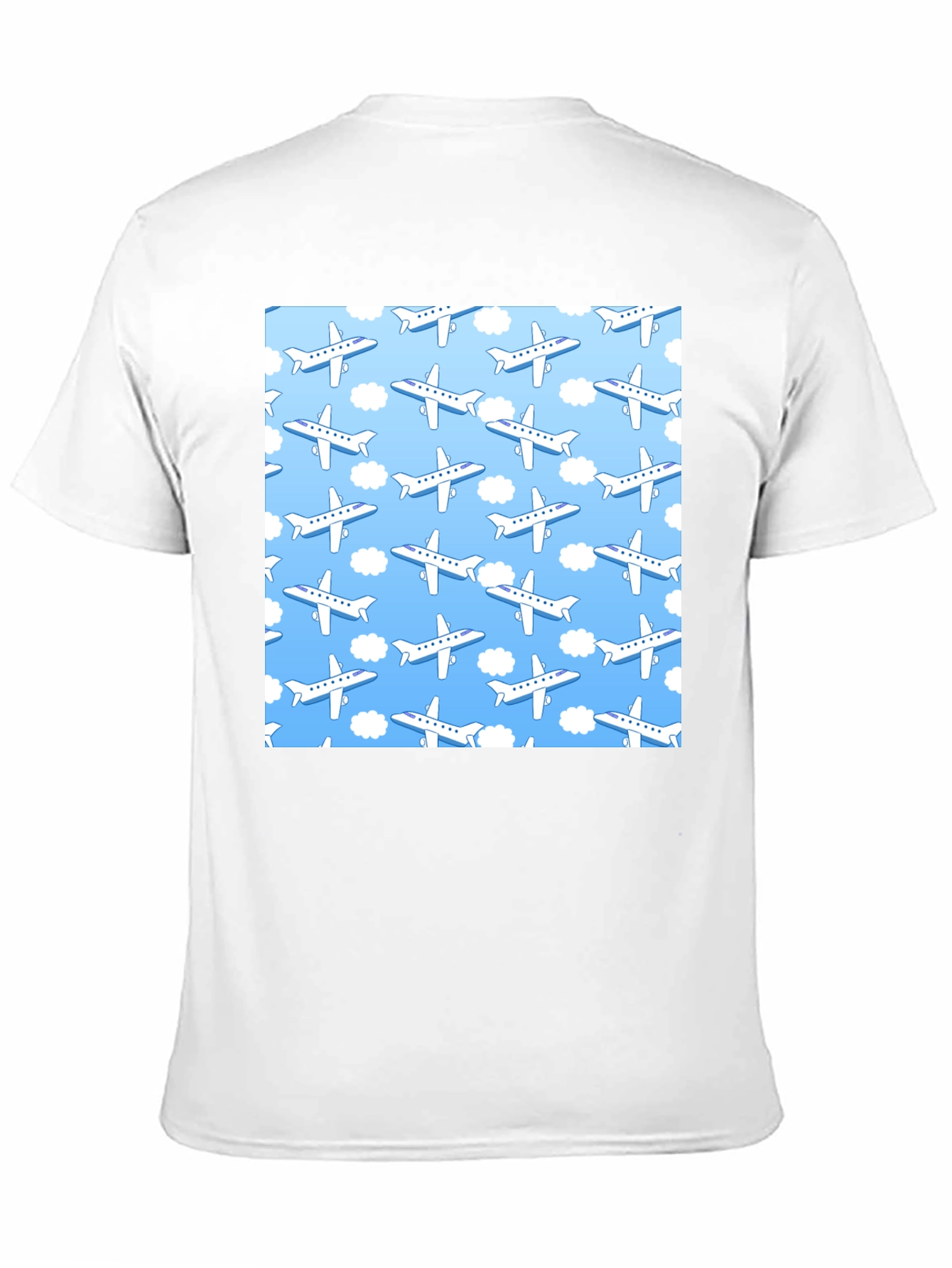Airplane Pattern T-Shirt - Sky Blue & White Design