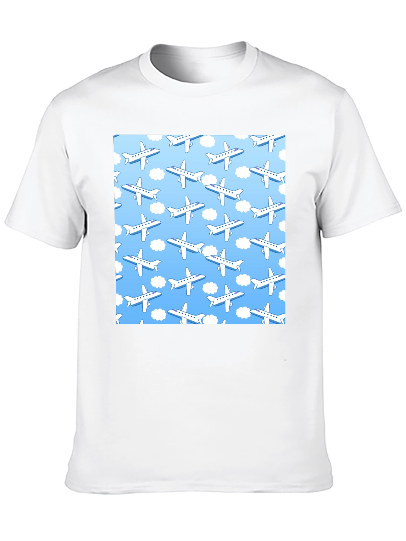 Airplane Pattern T-Shirt - Sky Blue & White Design