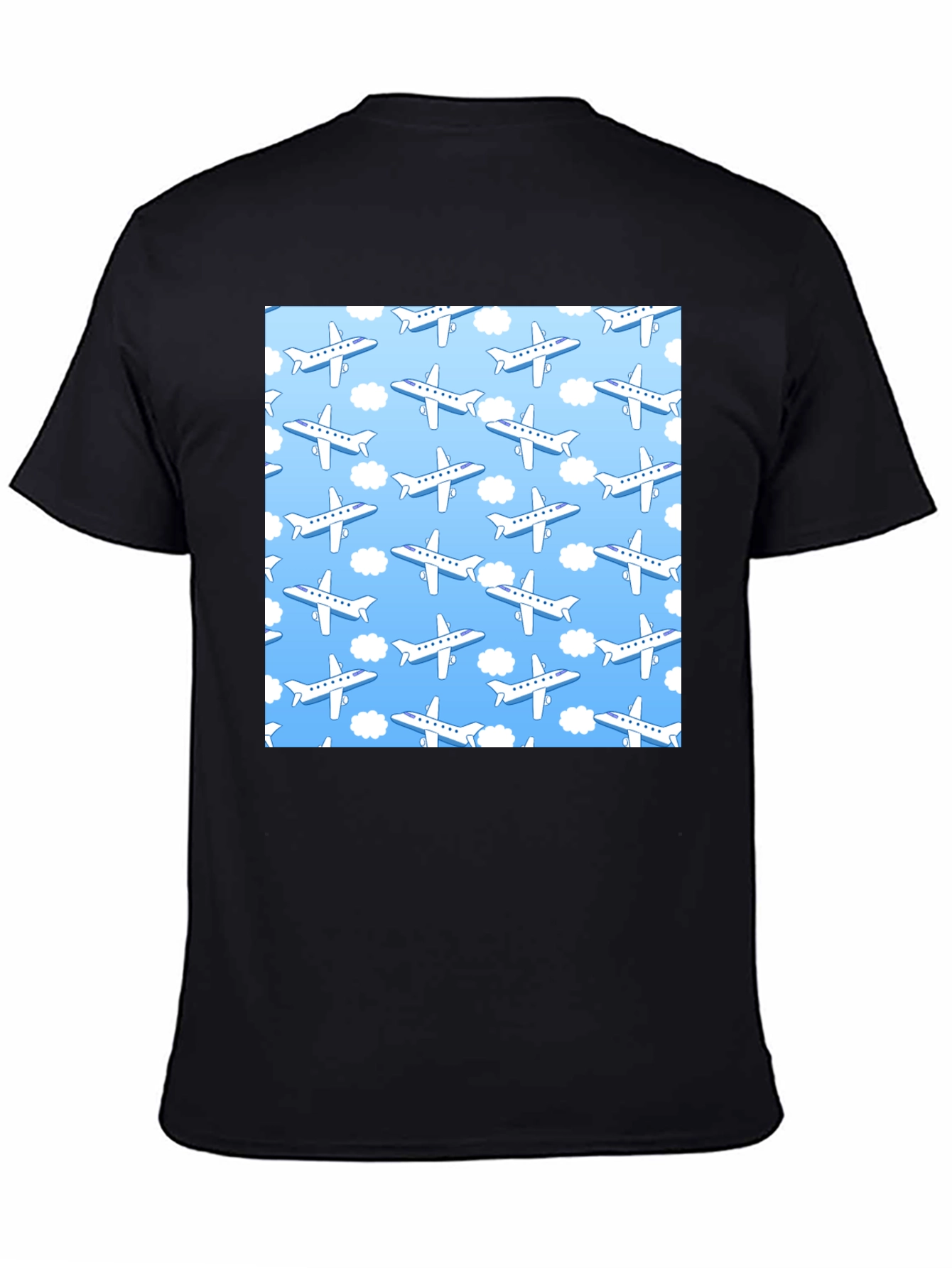 Airplane Pattern T-Shirt - Sky Blue & White Design