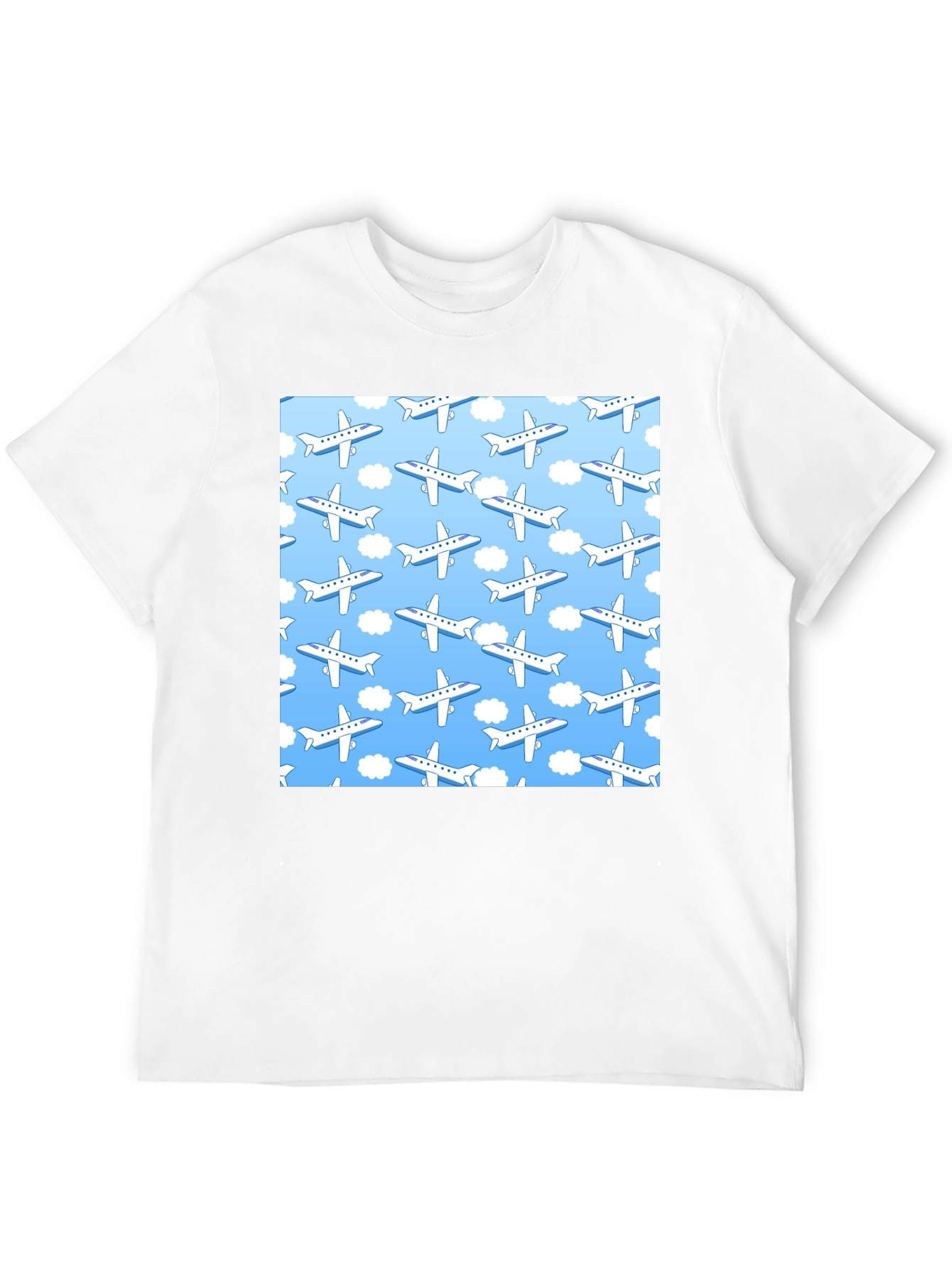 Airplane Pattern T-Shirt - Sky Blue & White Design