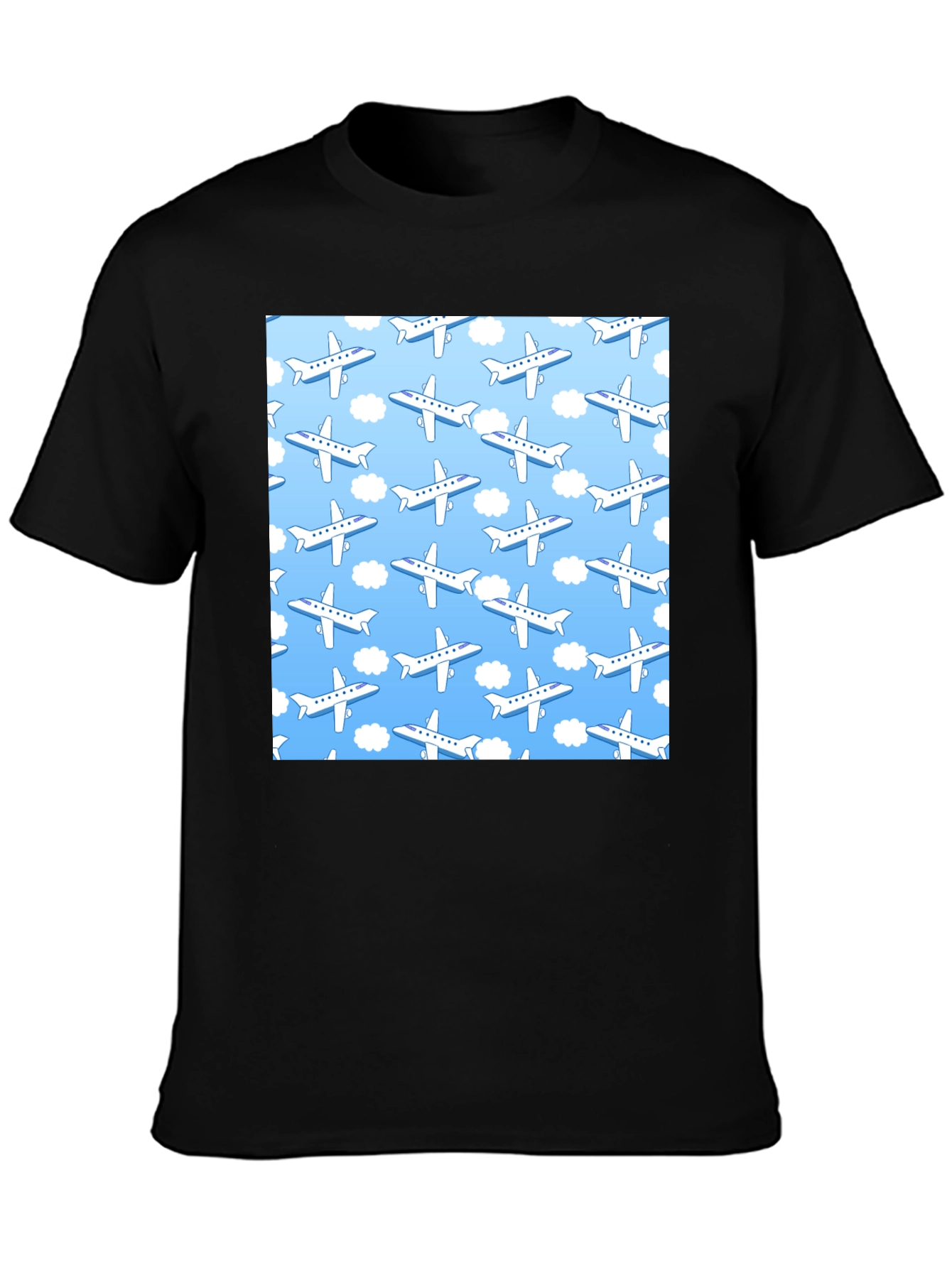 Airplane Pattern T-Shirt - Sky Blue & White Design