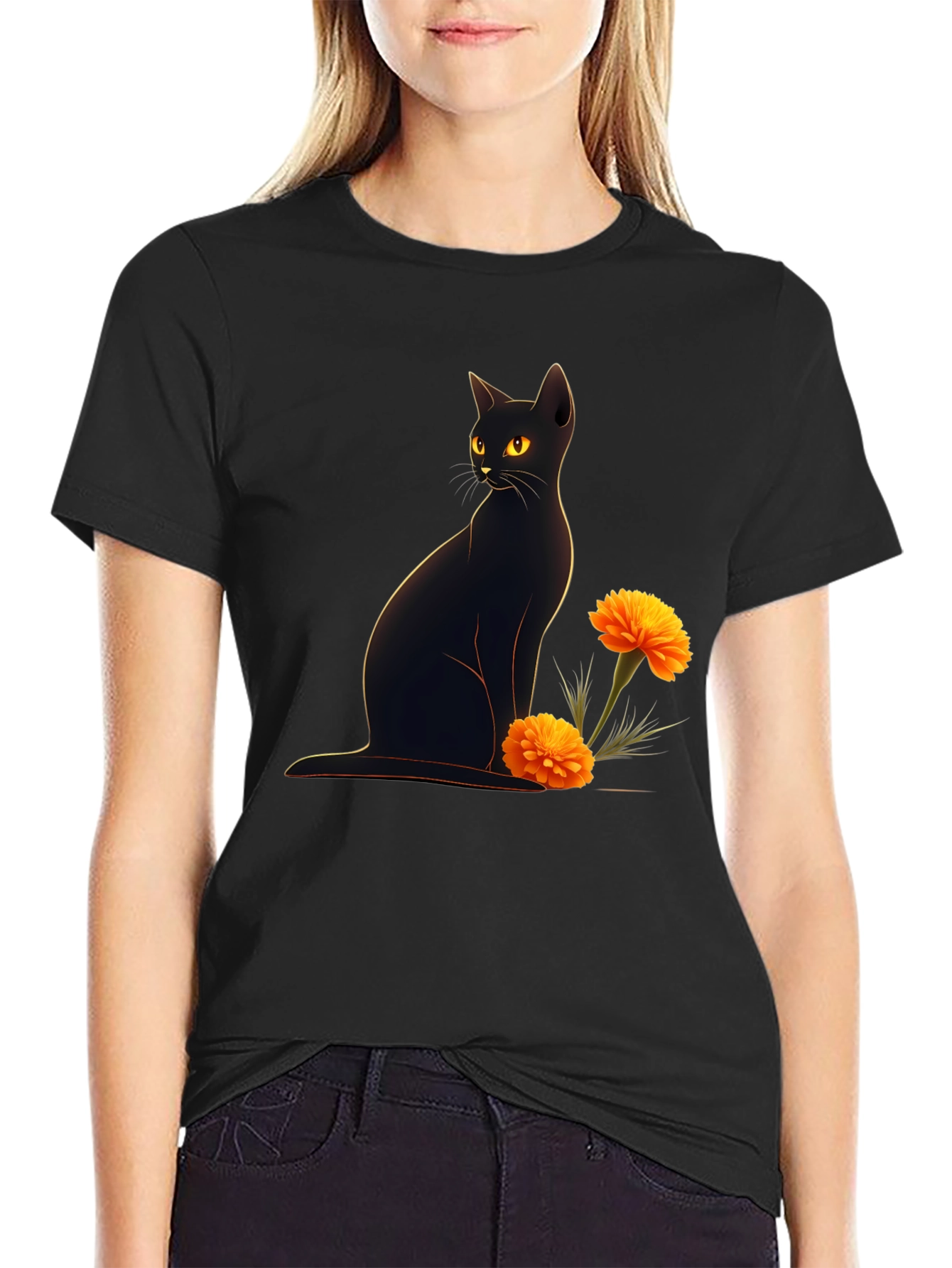 Black Cat & Marigold Graphic Tee