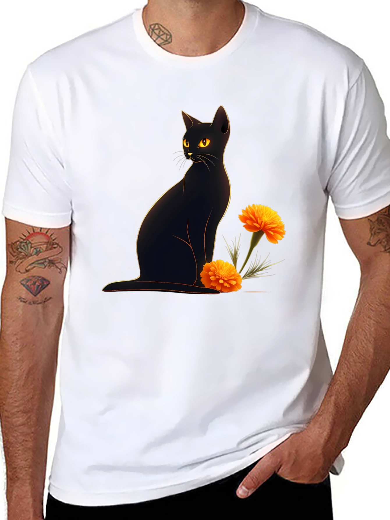 Black Cat & Marigold Graphic Tee