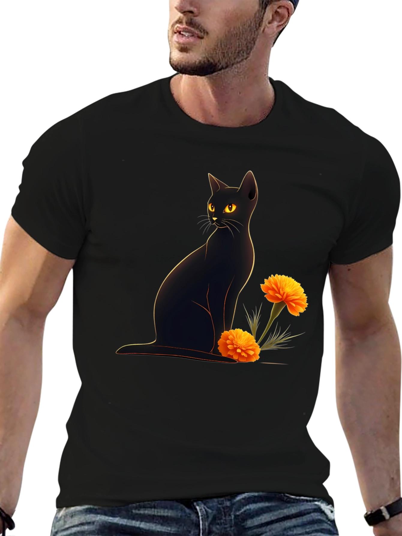 Black Cat & Marigold Graphic Tee