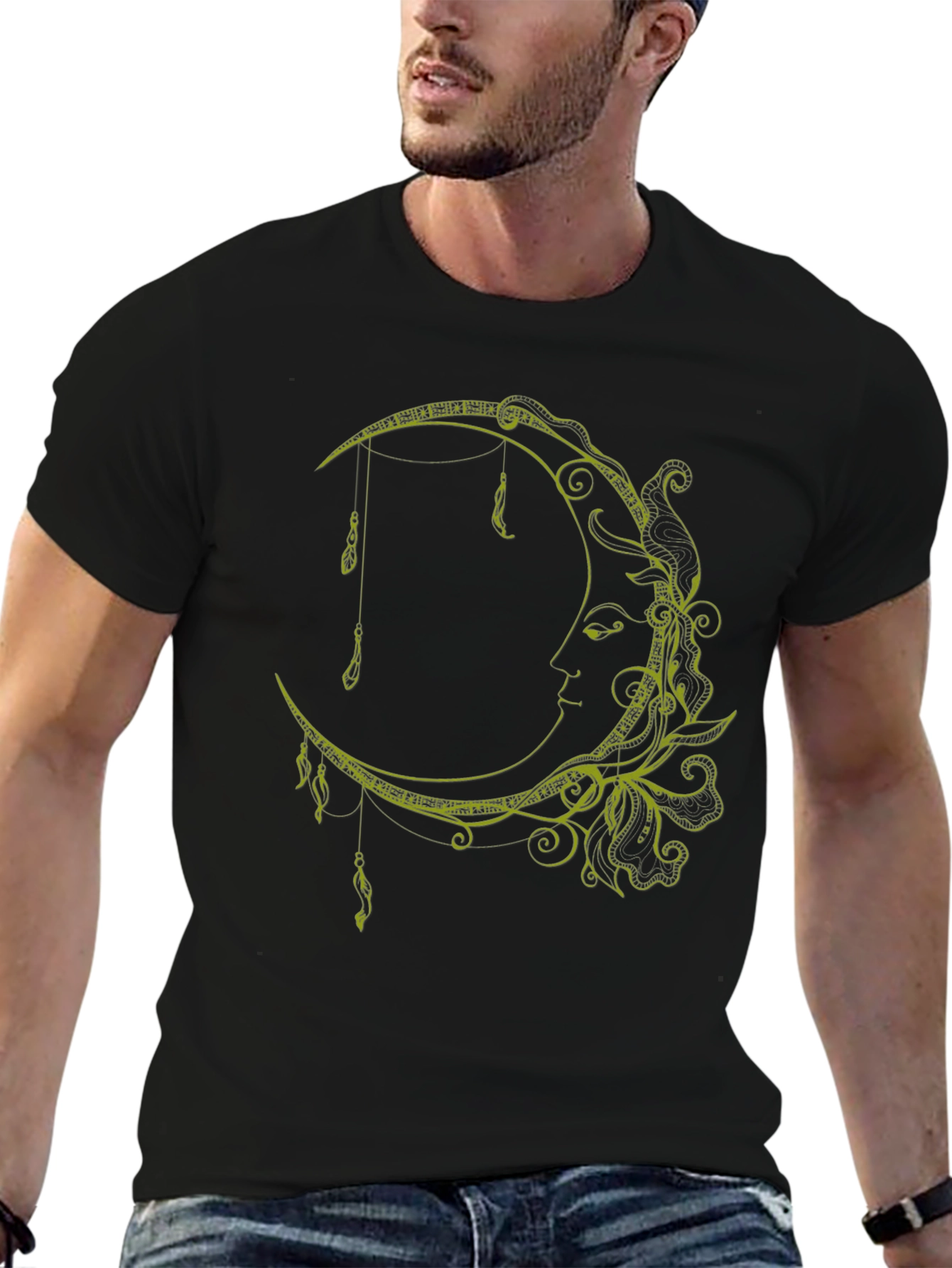 Celestial Moon Graphic T-Shirt - Stylish Black Tee