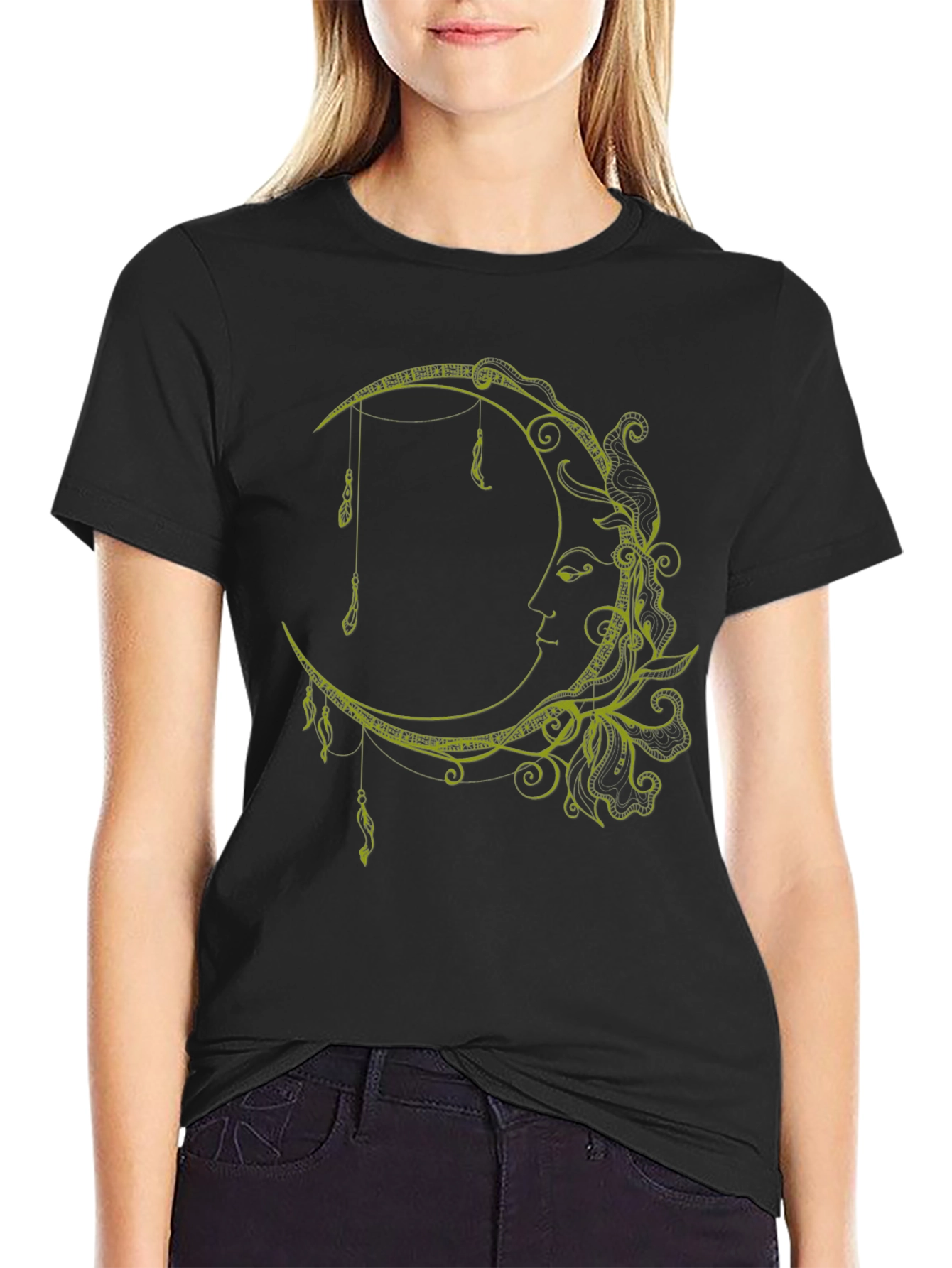 Celestial Moon Graphic T-Shirt - Stylish Black Tee