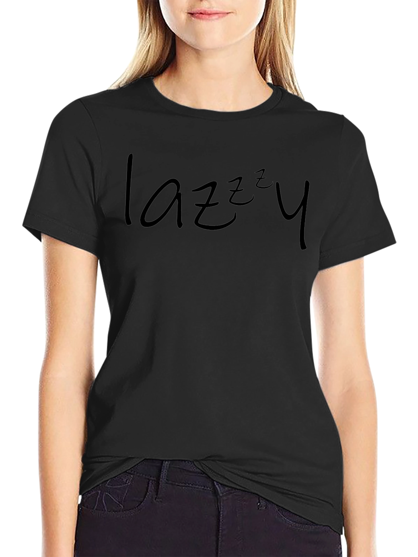 Lazy Graphic Print Mens Crew Neck Tee - Black