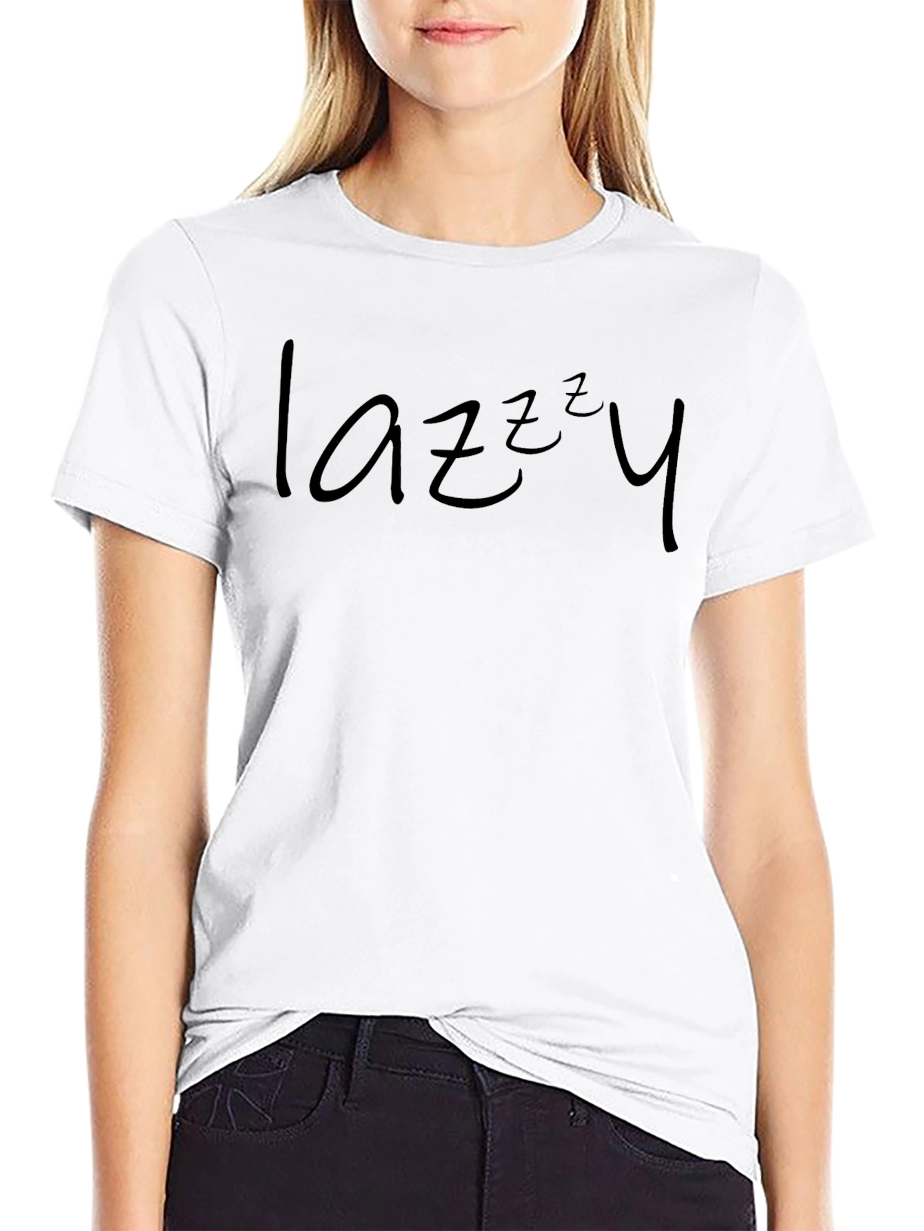 Lazy Graphic Print Mens Crew Neck Tee - Black