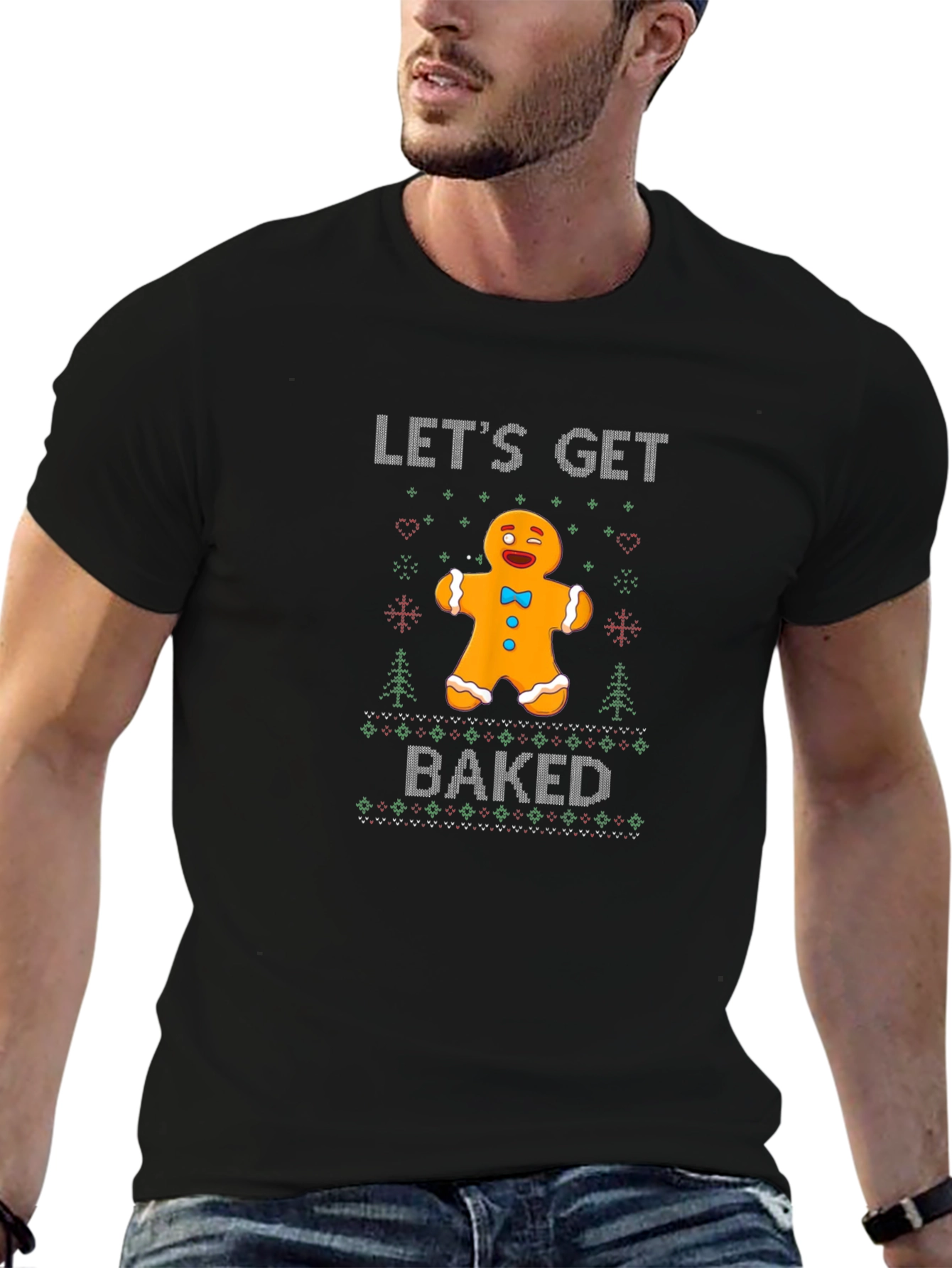 Lets Get Baked Gingerbread Man Ugly Christmas T-Shirt