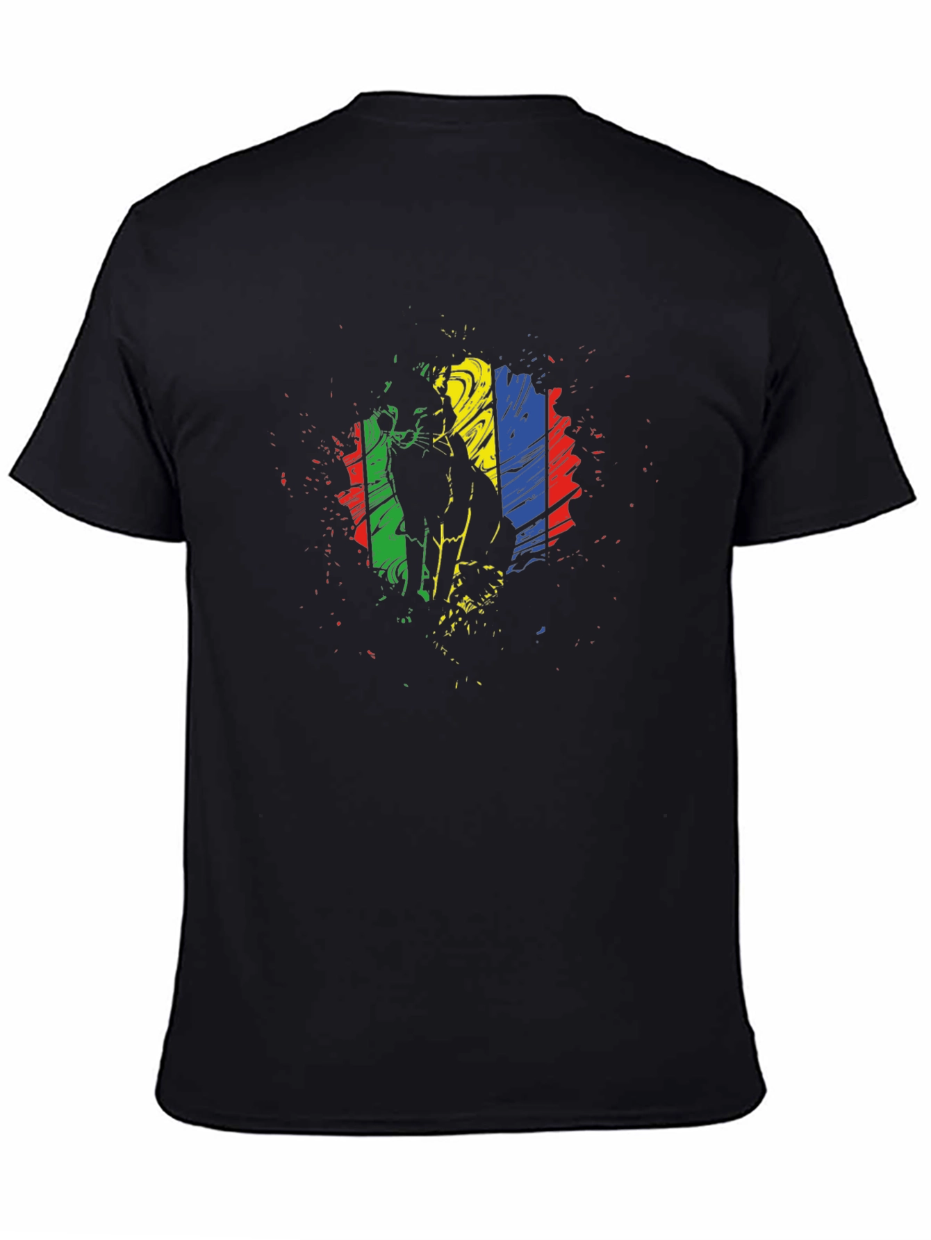 Abstract Cat Graphic Black T-Shirt