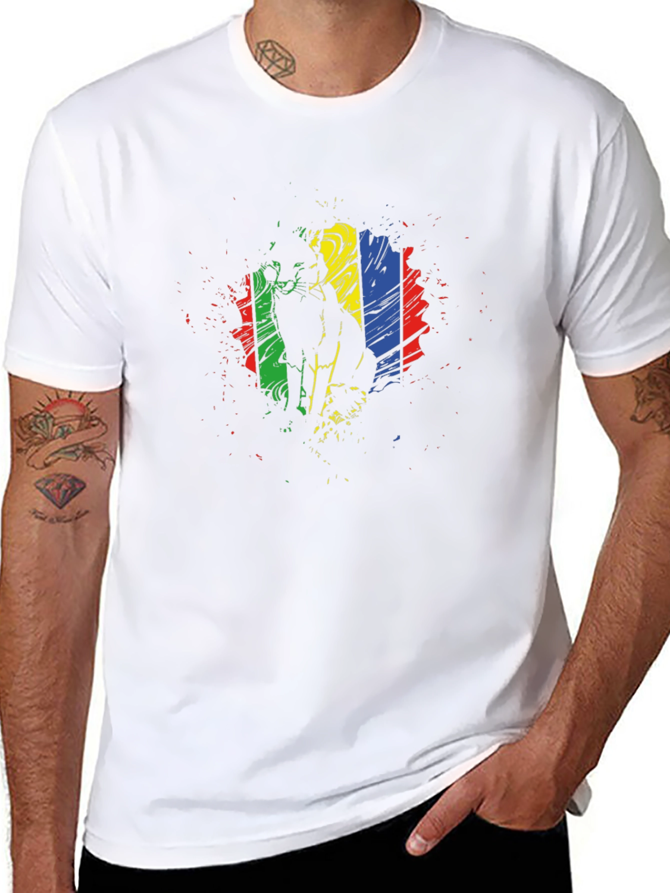 Abstract Cat Graphic Black T-Shirt