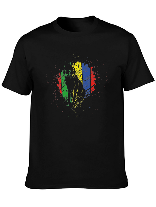 Abstract Cat Graphic Black T-Shirt