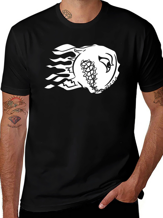 Fiery Baseball Graphic Tee - Black Cotton Shirt