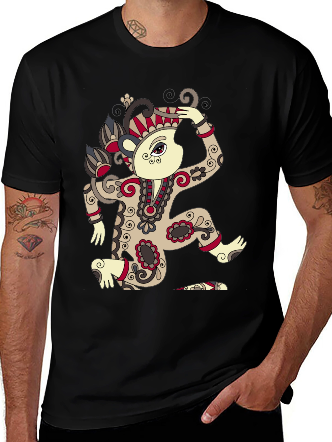 Stylish Black T-Shirt with Unique Artistic Design