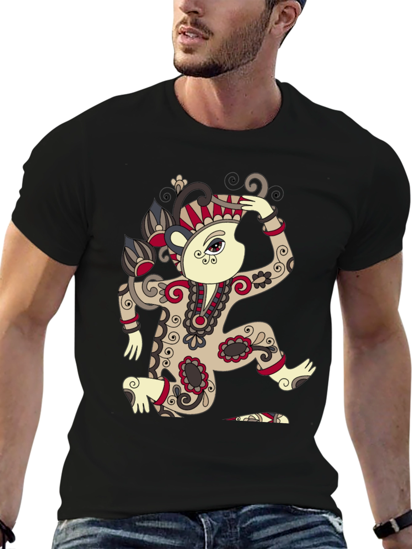 Stylish Black T-Shirt with Unique Artistic Design