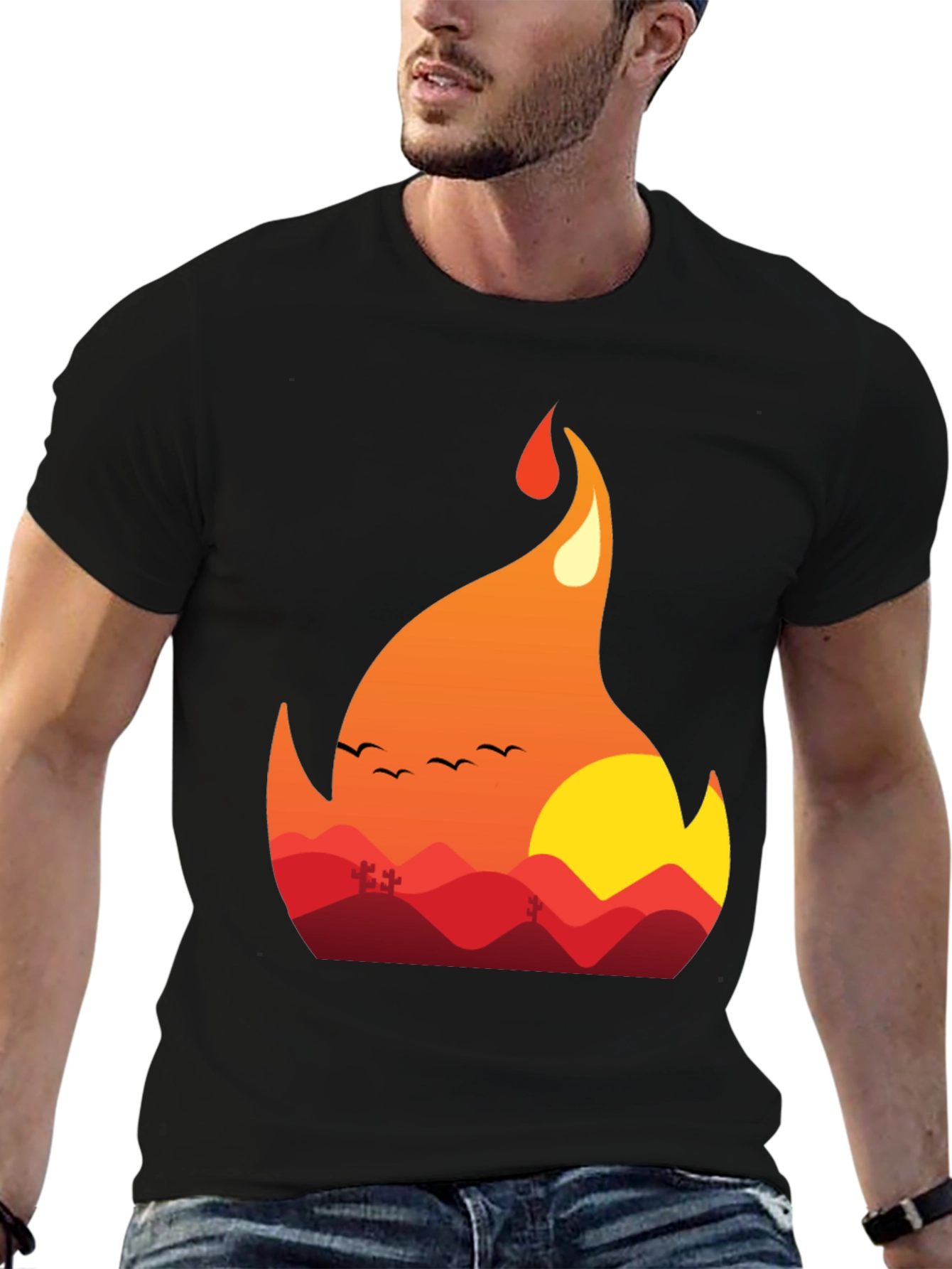 Fiery Sunset Graphic Tee - Unique Nature Design