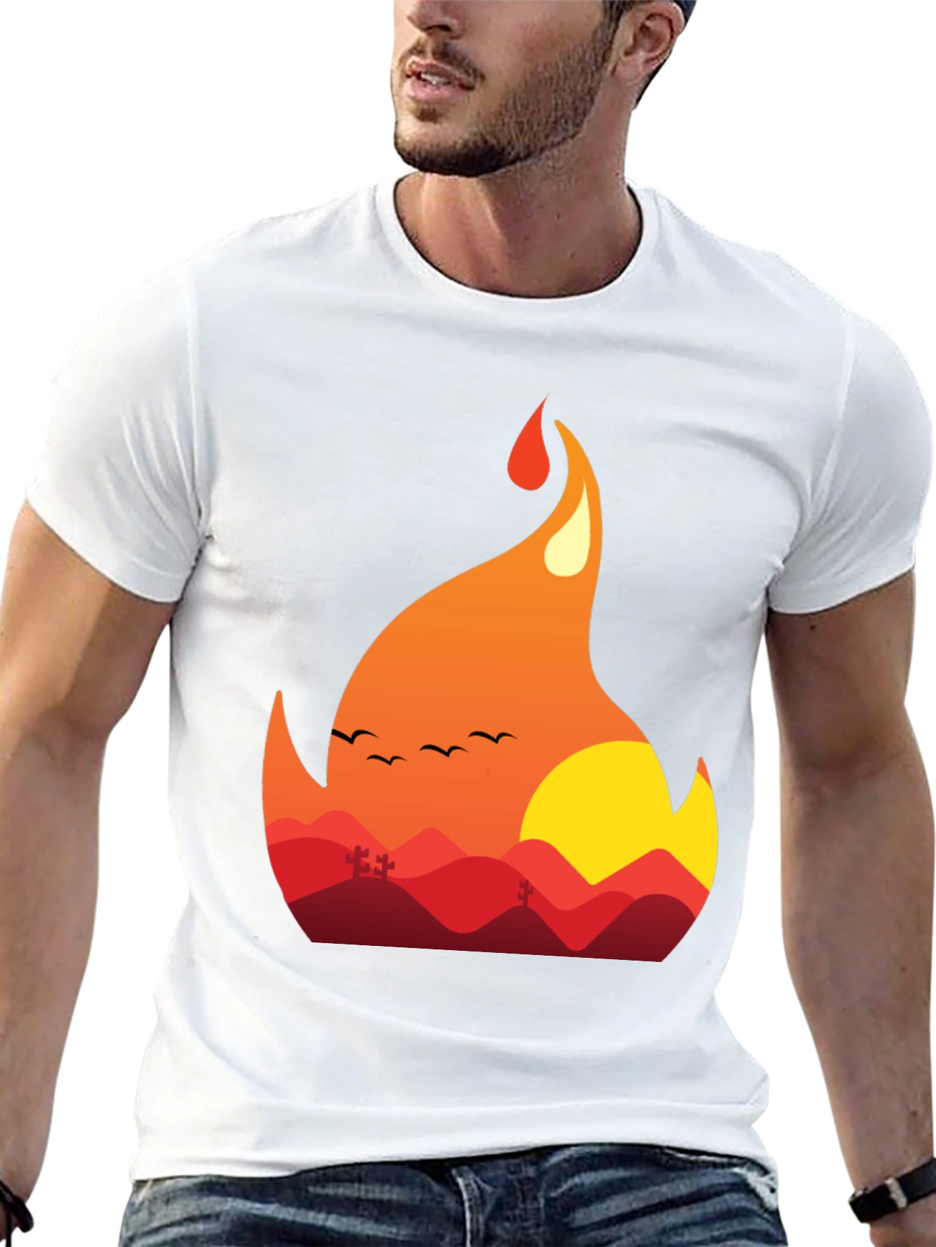 Fiery Sunset Graphic Tee - Unique Nature Design